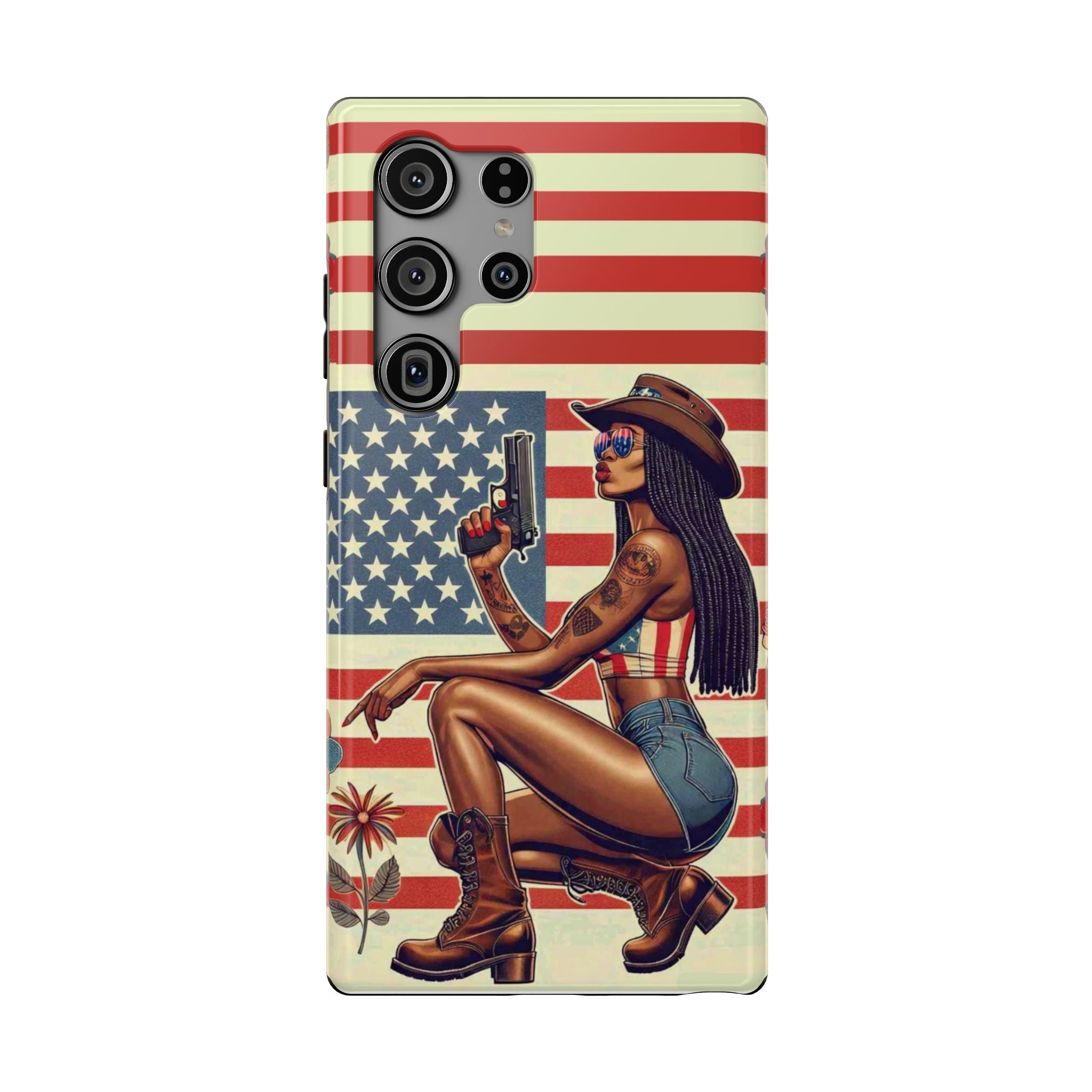 Americana 9mm Pinup Girl - Impact‑Resistant Phone Case   Samsung Galaxy Series S22 / S22+ / S22 Ultra - S25 / S25+ / S25 Ultra