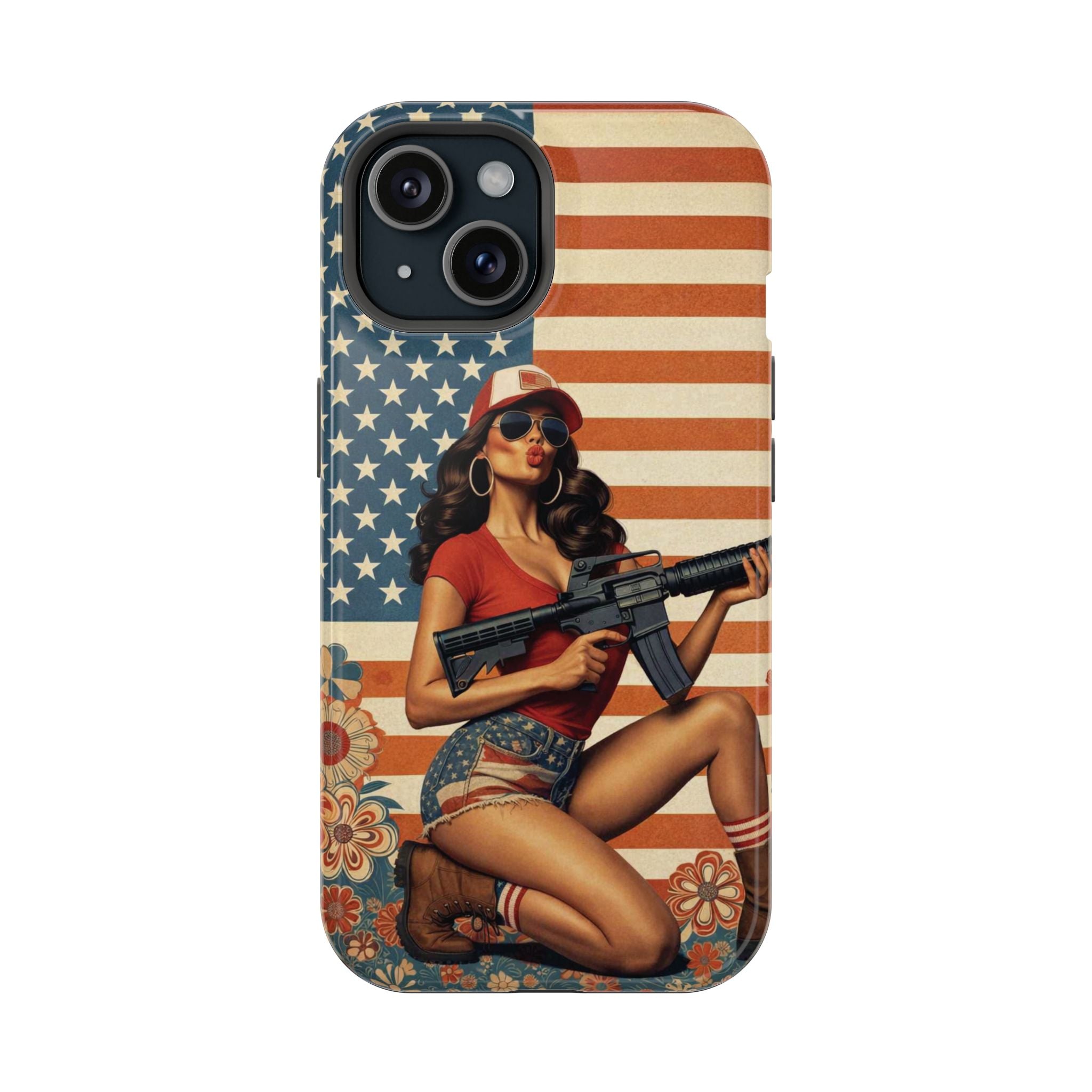 Americana AR-15 Pinup Girl - Magnetic Impact‑Resistant Phone Case  iPhone 13-17 / Samsung S26  MagSafe Compatible