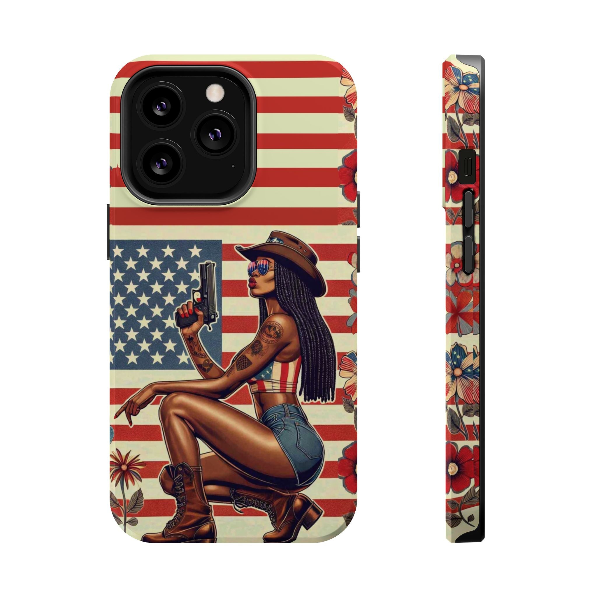 Americana 9mm Pinup Girl - Magnetic Impact‑Resistant Phone Case  iPhone 13-17 / Samsung S26  MagSafe Compatible