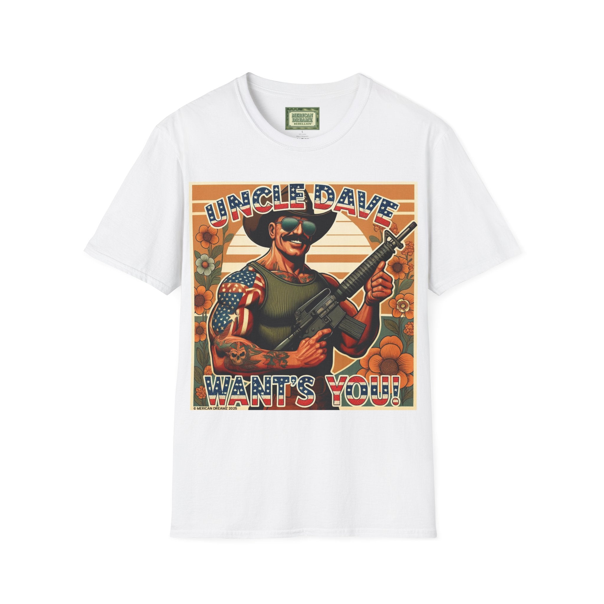 Uncle Dave Wants You, Owner-Artist T Shirt | Patriotic Rifle Retro Illustration from, the Merica the Beautiful Collection (US Only)
