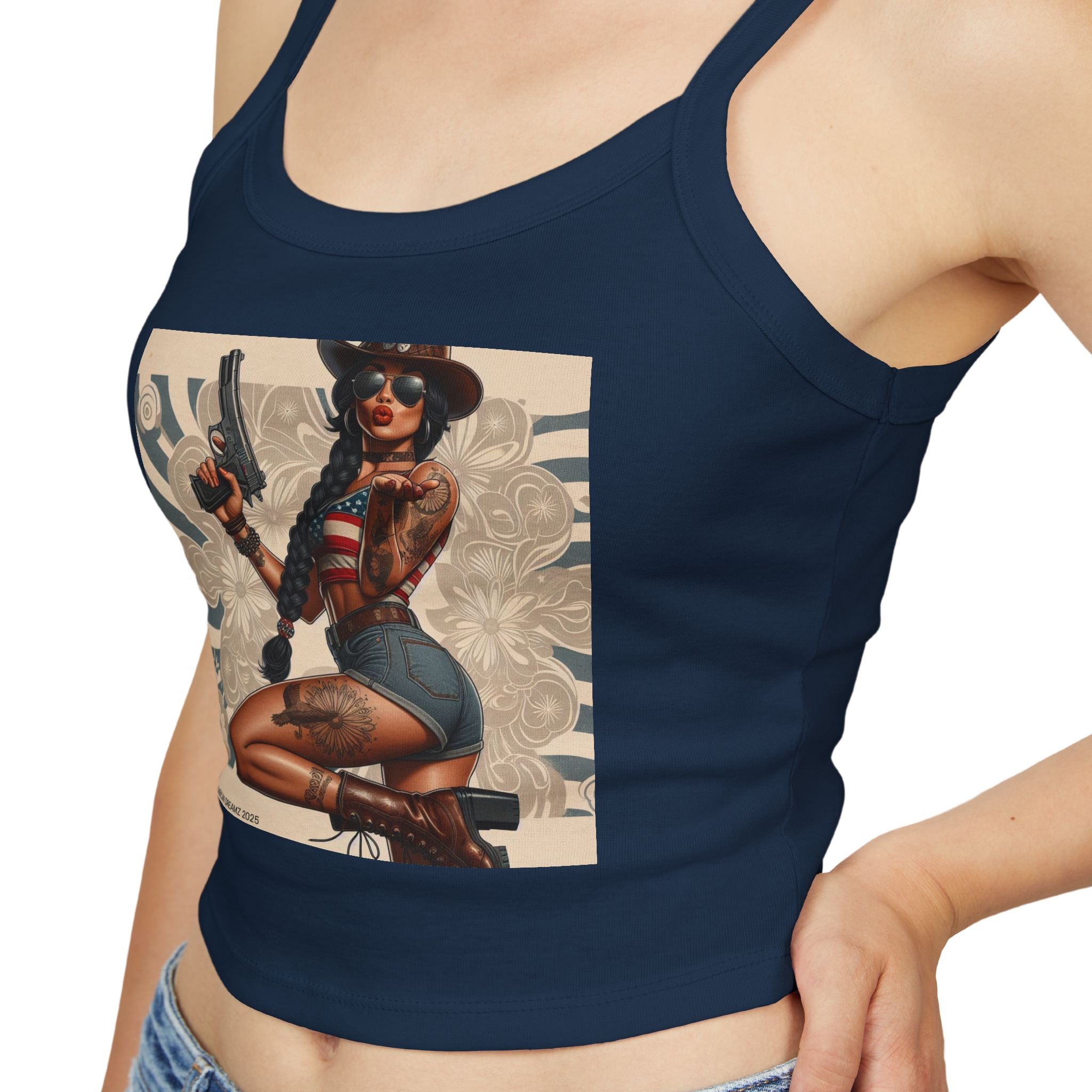 Retro Pinup Girl Tank Top — Vintage Floral Spaghetti Strap