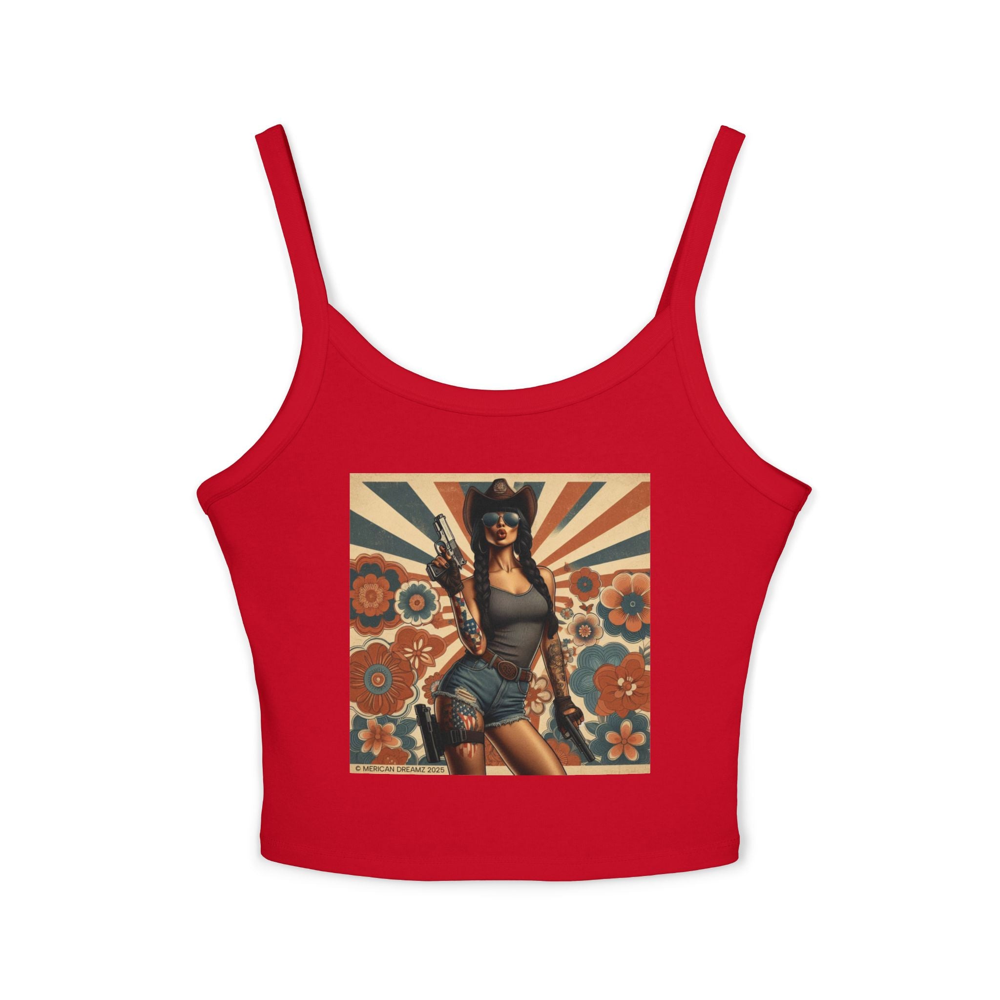 Retro Pinup Girl Tank Top — Vintage Floral Spaghetti Strap