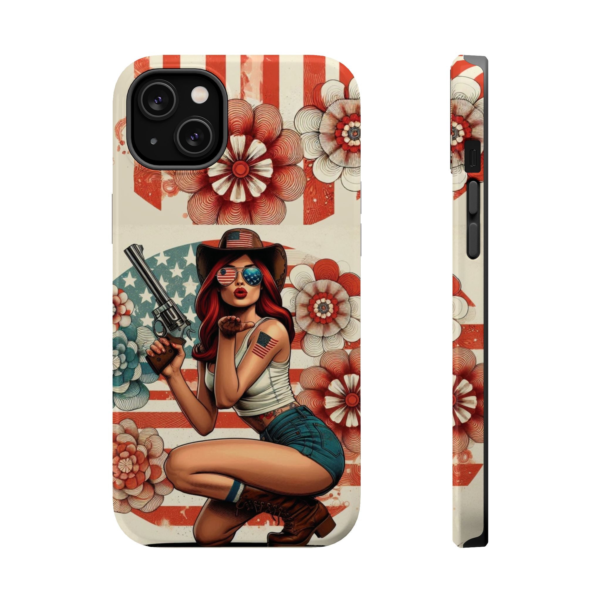 Americana .44 Magnum Pinup Girl - Magnetic Impact‑Resistant Phone Case  iPhone 13-17 / Samsung S26  MagSafe Compatible