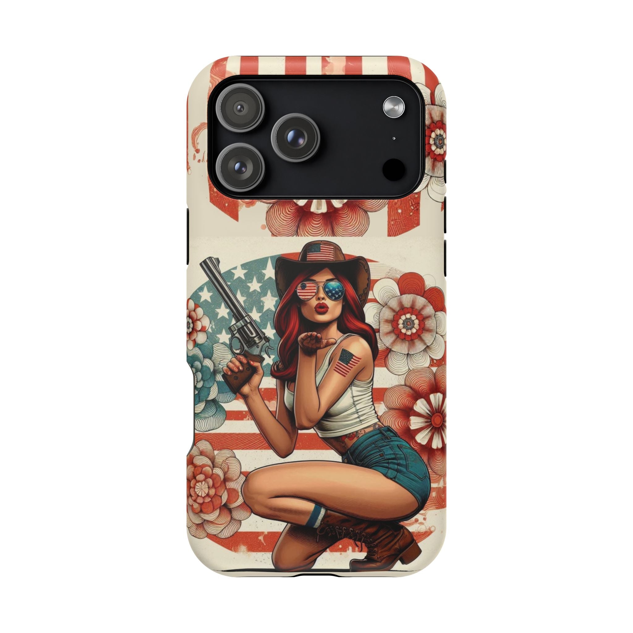 Americana .44 Magnum Pinup Girl - Magnetic Impact‑Resistant Phone Case  iPhone 13-17 / Samsung S26  MagSafe Compatible