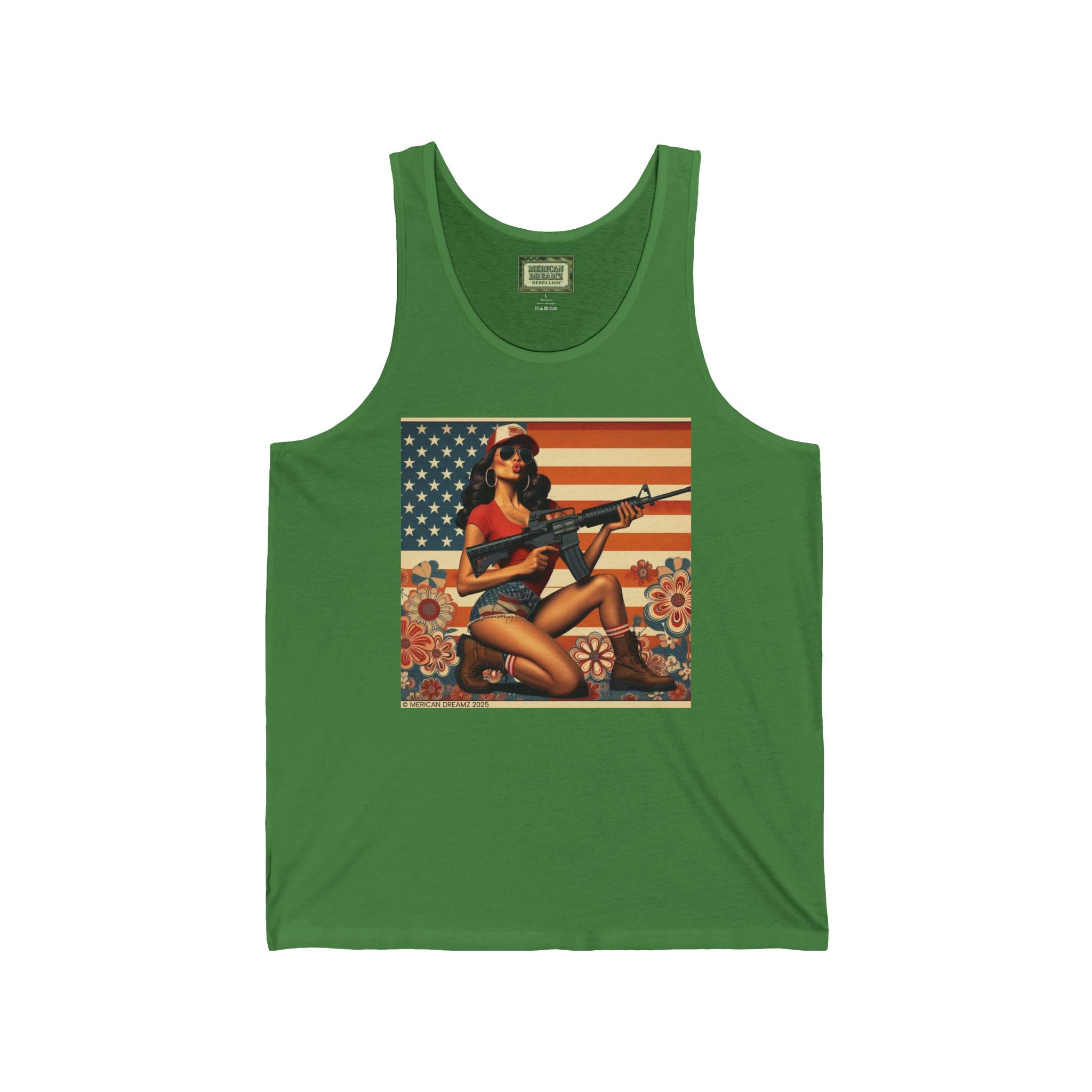 Patriotic Pin-Up Tank Top — Vintage American Flag Girl Graphic