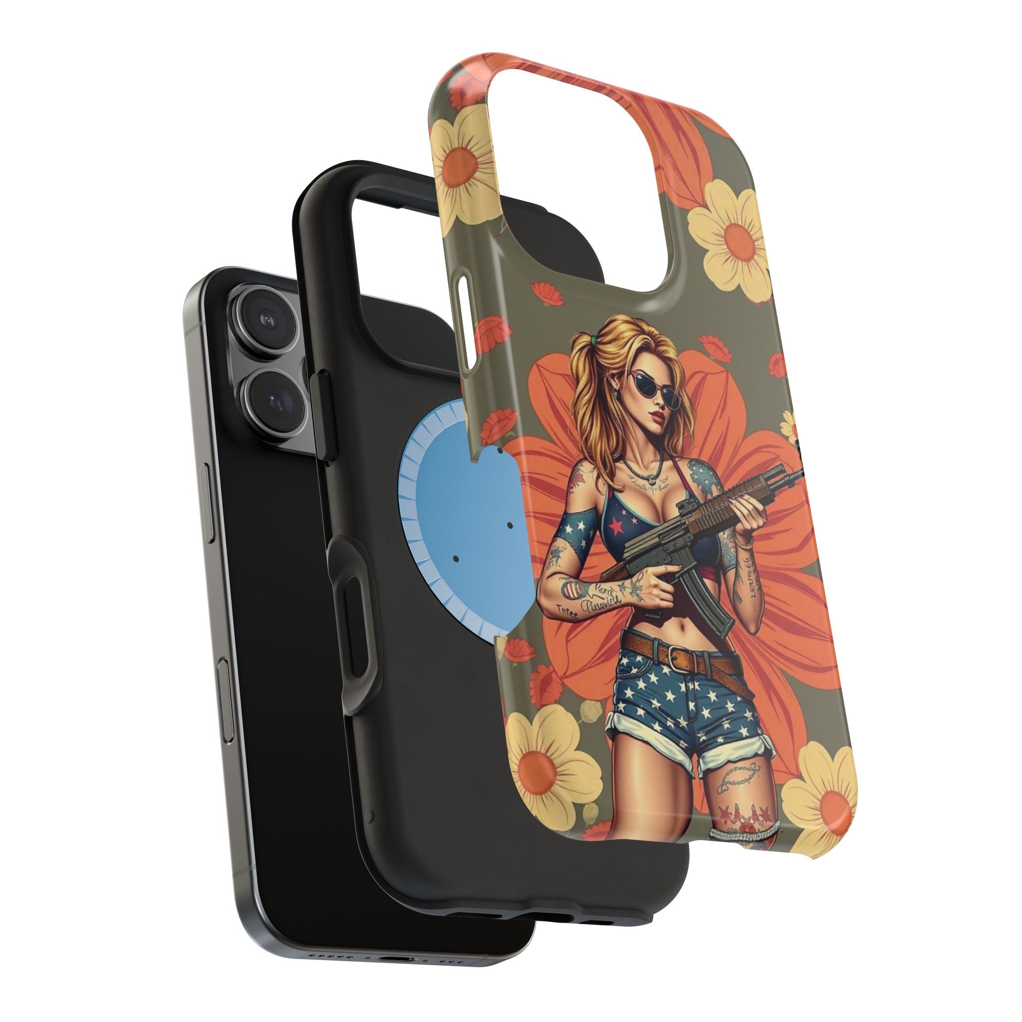 Americana AK-47 Pinup Girl - Magnetic Impact‑Resistant Phone Case  iPhone 13-17 / Samsung S26  MagSafe Compatible