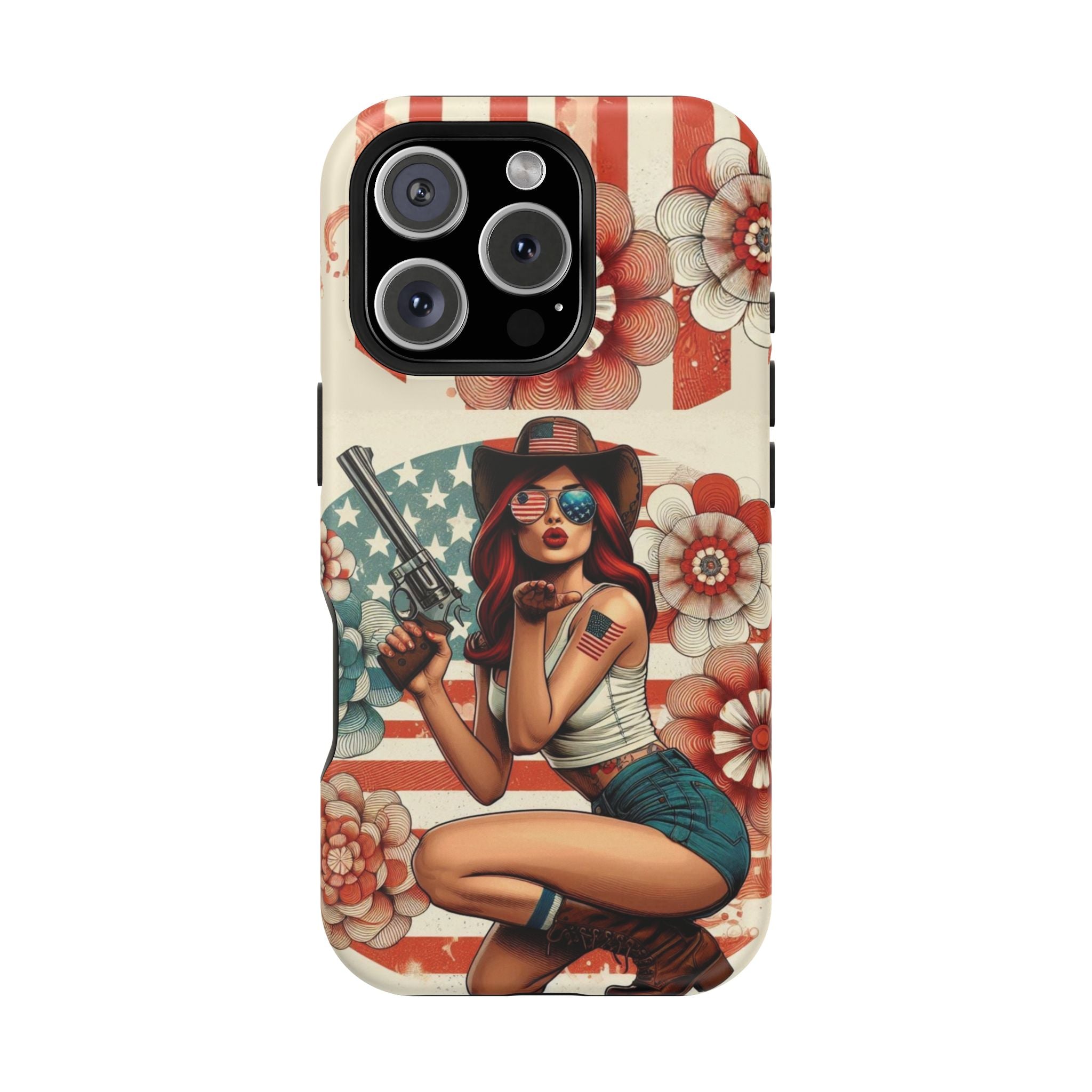 Americana .44 Magnum Pinup Girl - Magnetic Impact‑Resistant Phone Case  iPhone 13-17 / Samsung S26  MagSafe Compatible