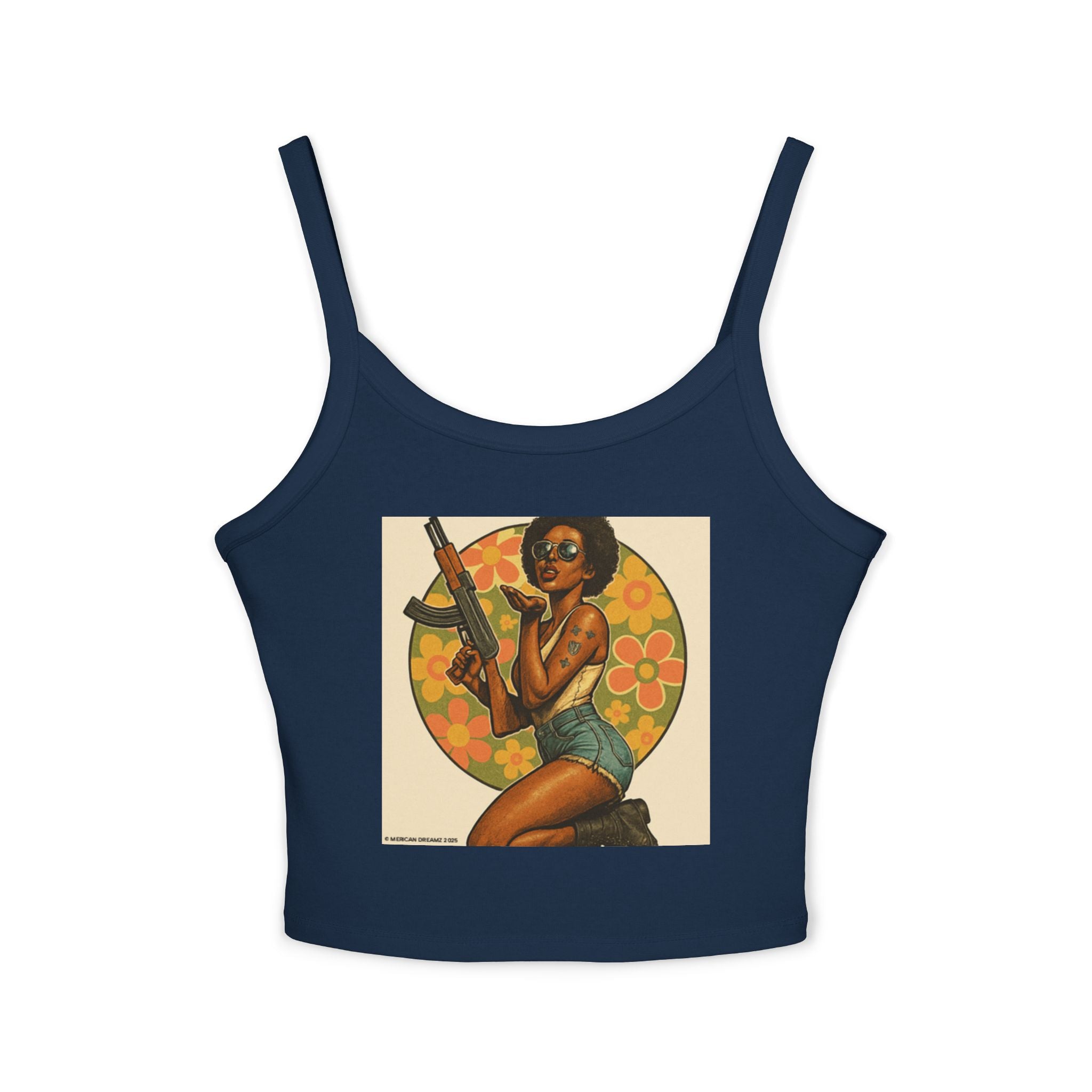 Retro Pinup Girl Tank Top — Vintage Floral Spaghetti Strap
