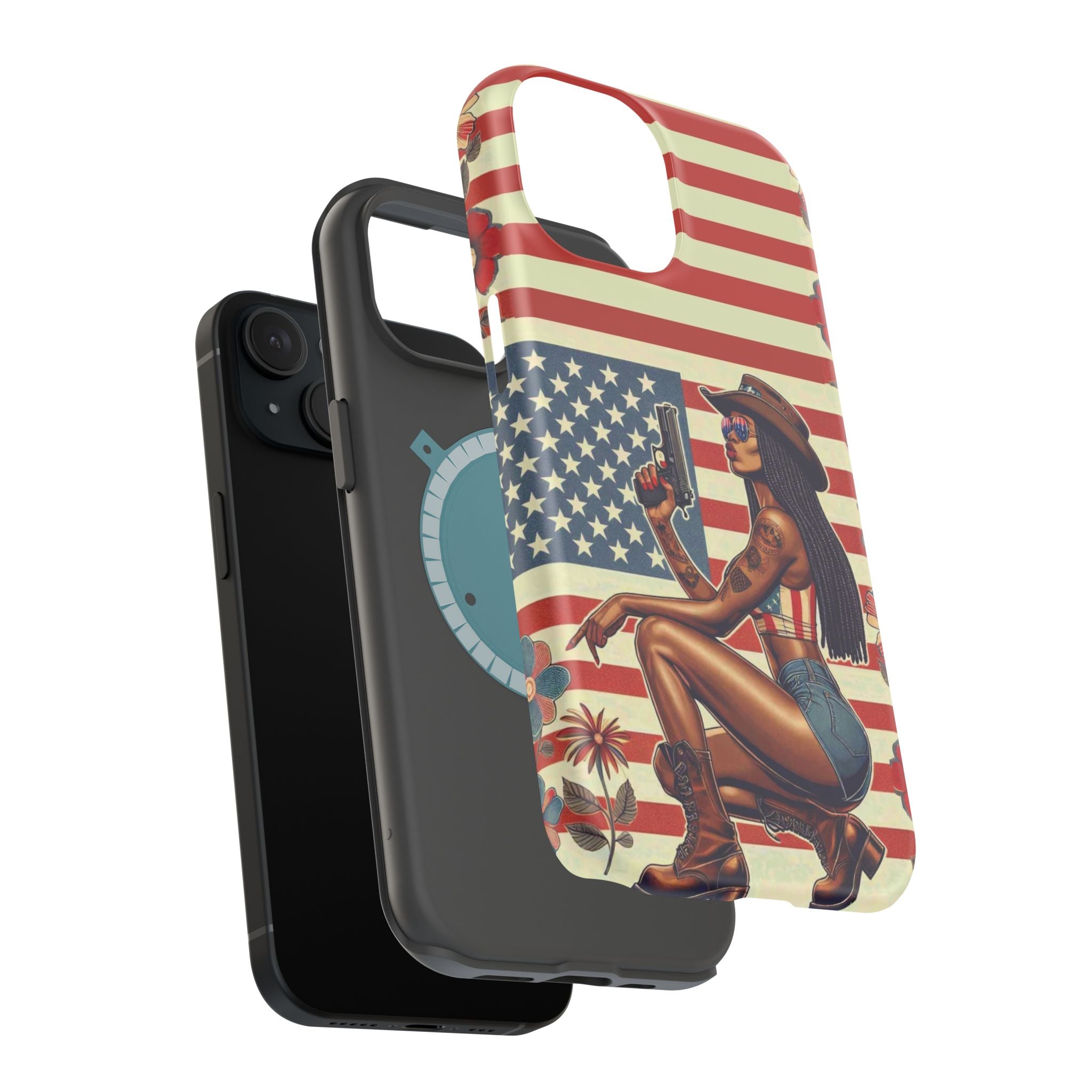 Americana 9mm Pinup Girl - Magnetic Impact‑Resistant Phone Case  iPhone 13-17 / Samsung S26  MagSafe Compatible