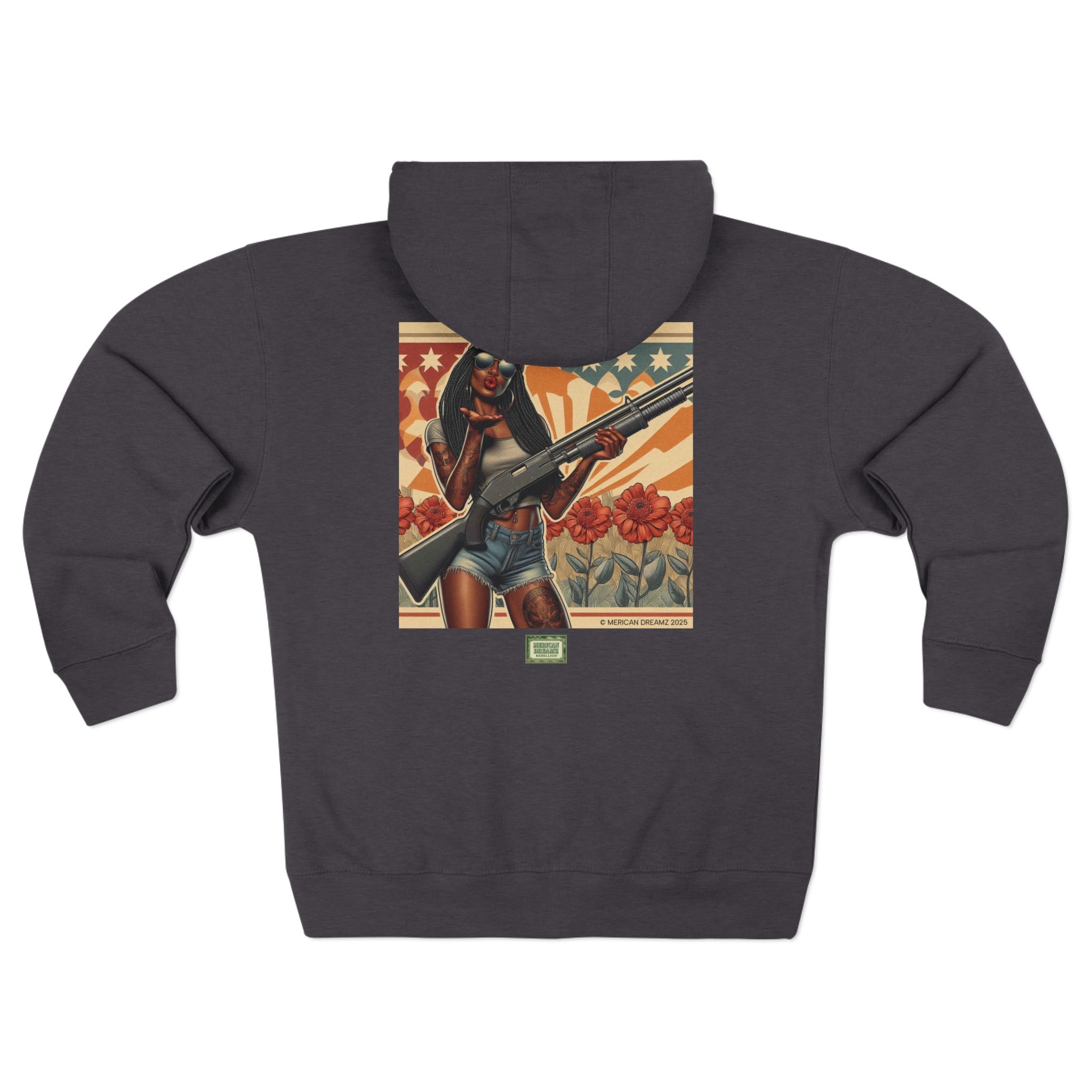 Americana Pinup girl with Shotgun Zip Hoodie — Retro Vintage Patriotic Graphic