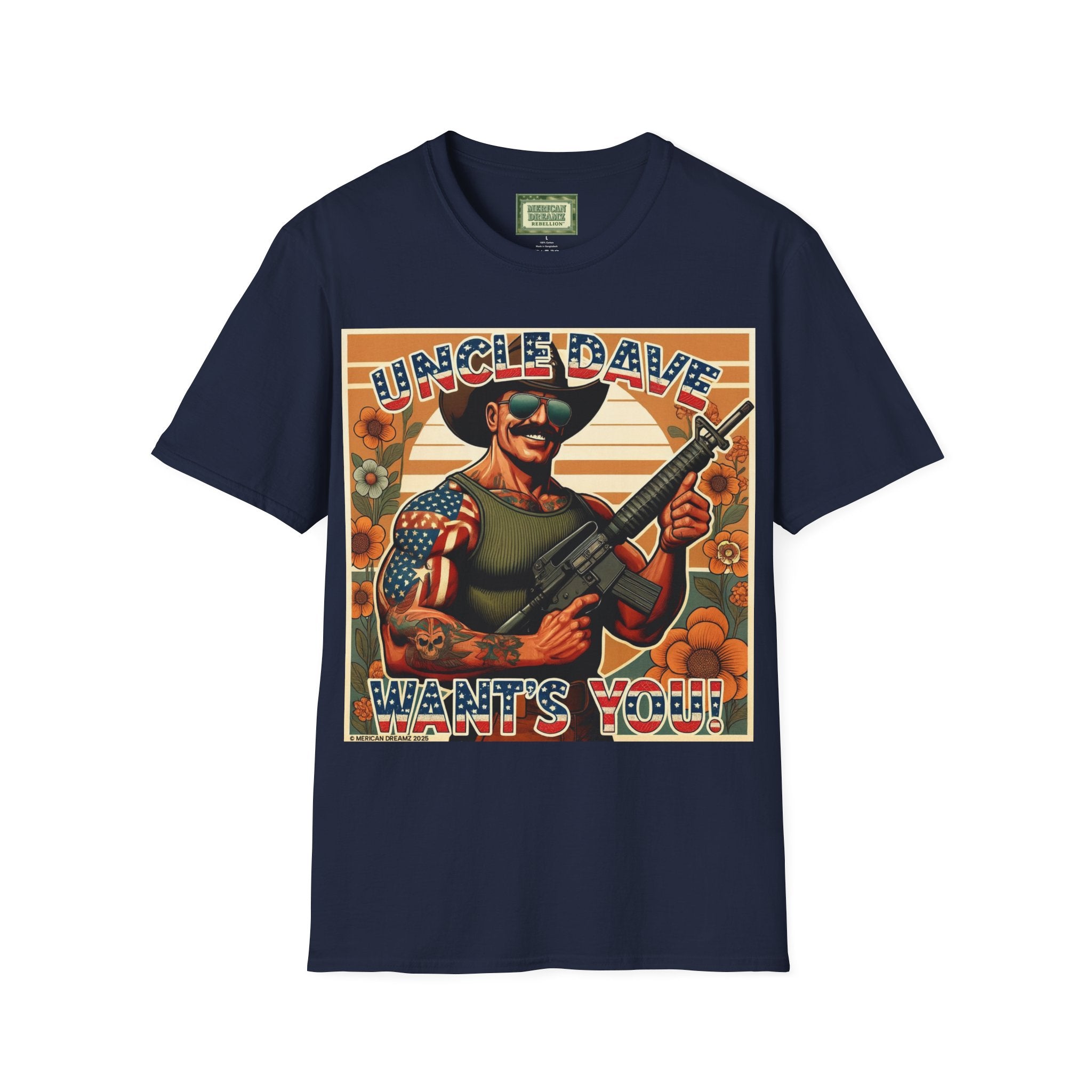 Uncle Dave Wants You, Owner-Artist T Shirt | Patriotic Rifle Retro Illustration from, the Merica the Beautiful Collection (US Only)