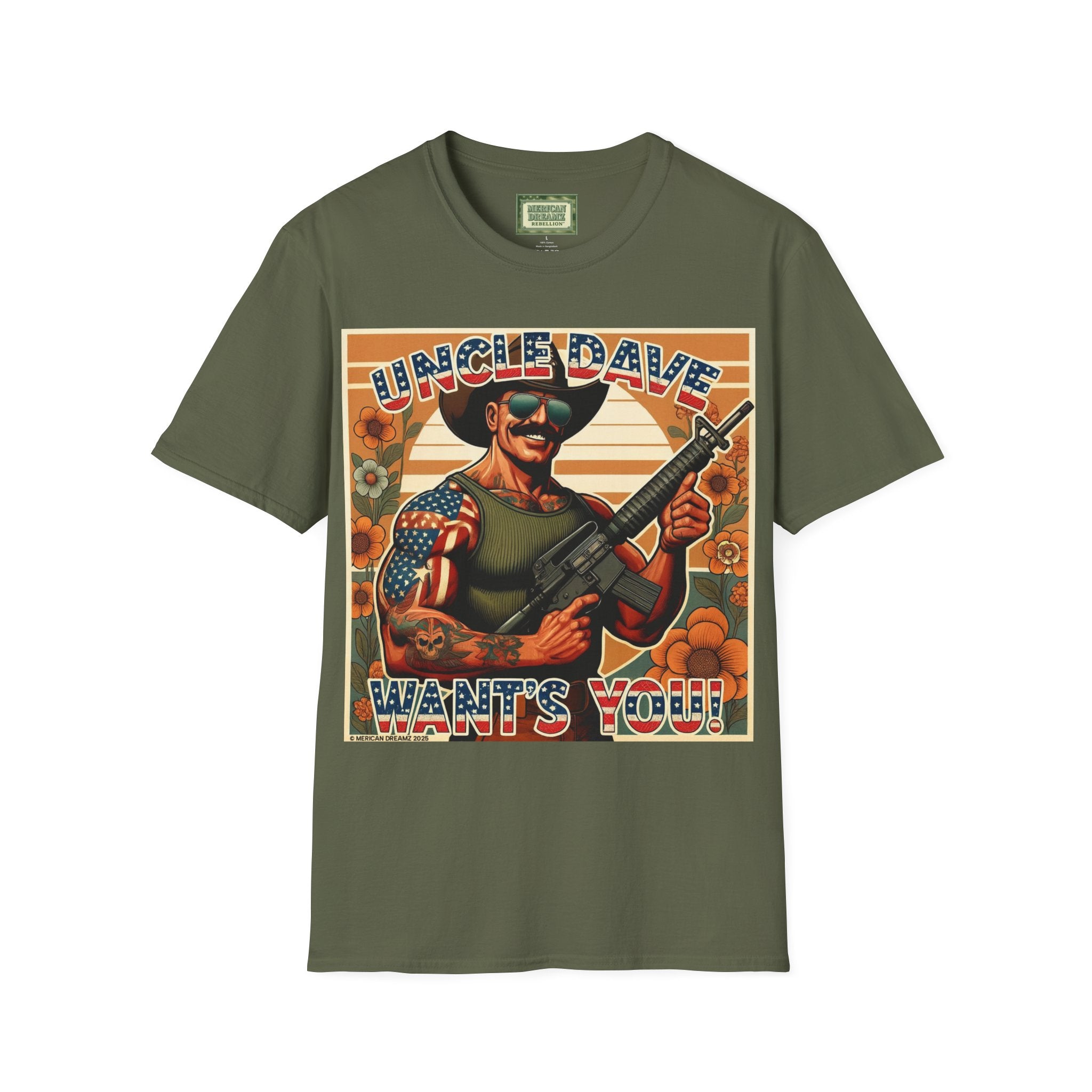 Uncle Dave Wants You, Owner-Artist T Shirt | Patriotic Rifle Retro Illustration from, the Merica the Beautiful Collection (US Only)