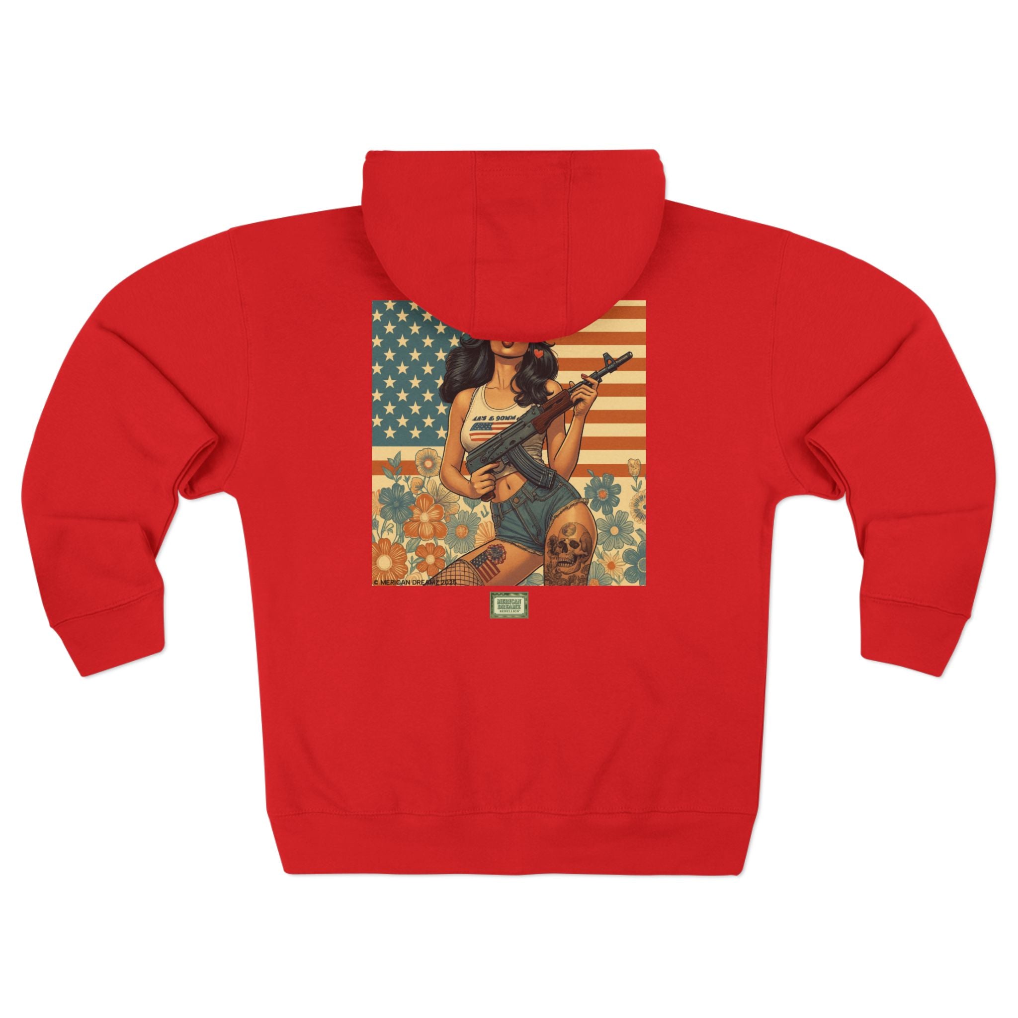 Americana Pinup girl with AK-47 Zip Hoodie — Retro Vintage Patriotic Graphic