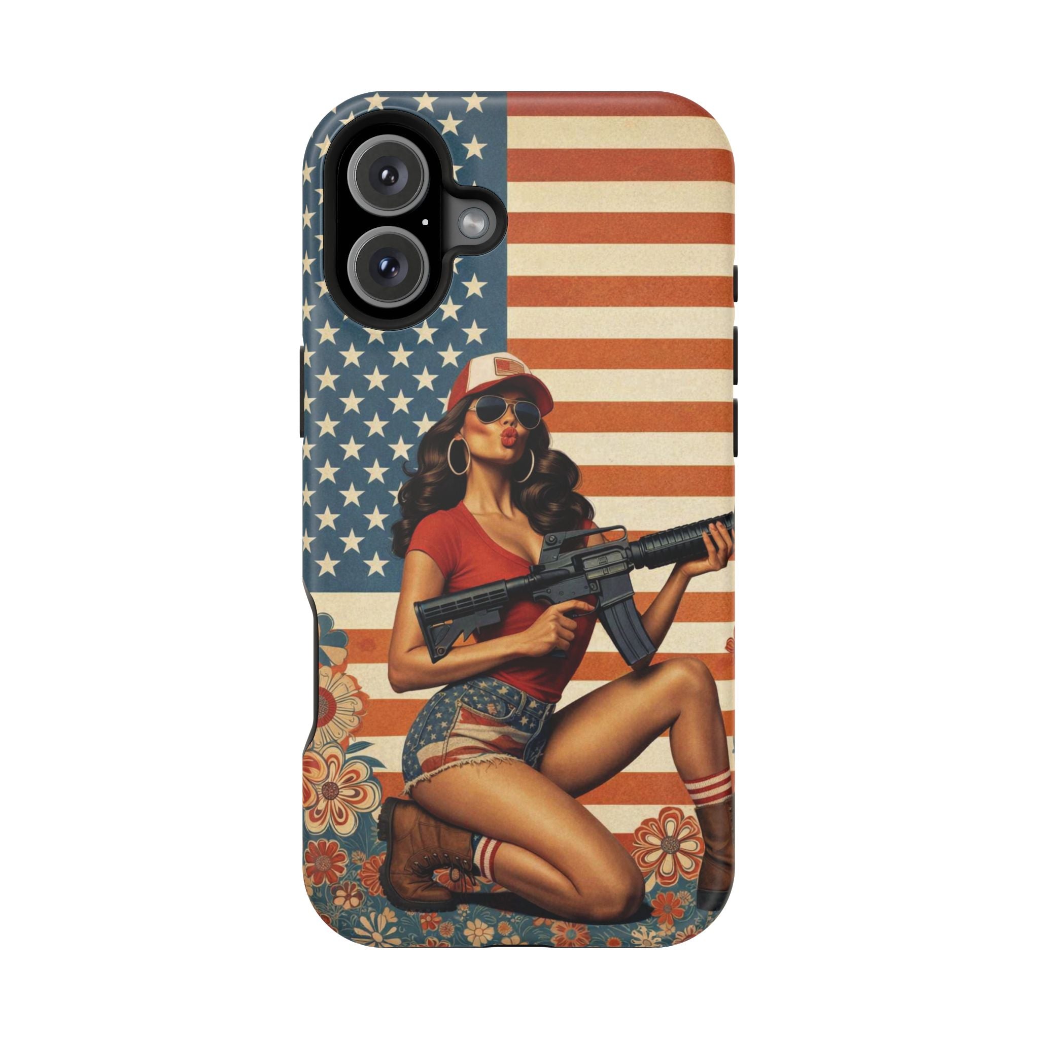 Americana AR-15 Pinup Girl - Magnetic Impact‑Resistant Phone Case  iPhone 13-17 / Samsung S26  MagSafe Compatible