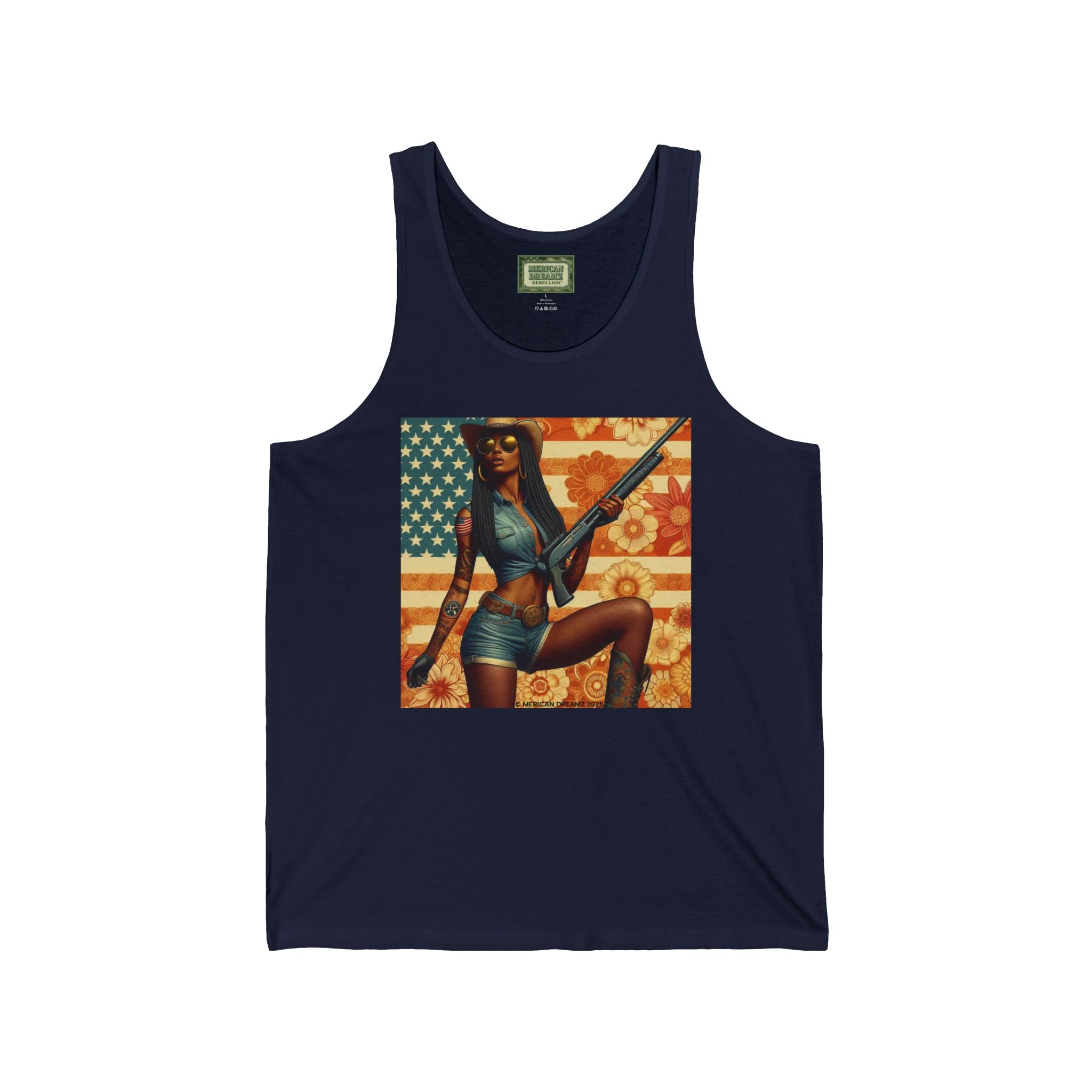 Patriotic Pin-Up Tank Top — Vintage American Flag Girl Graphic