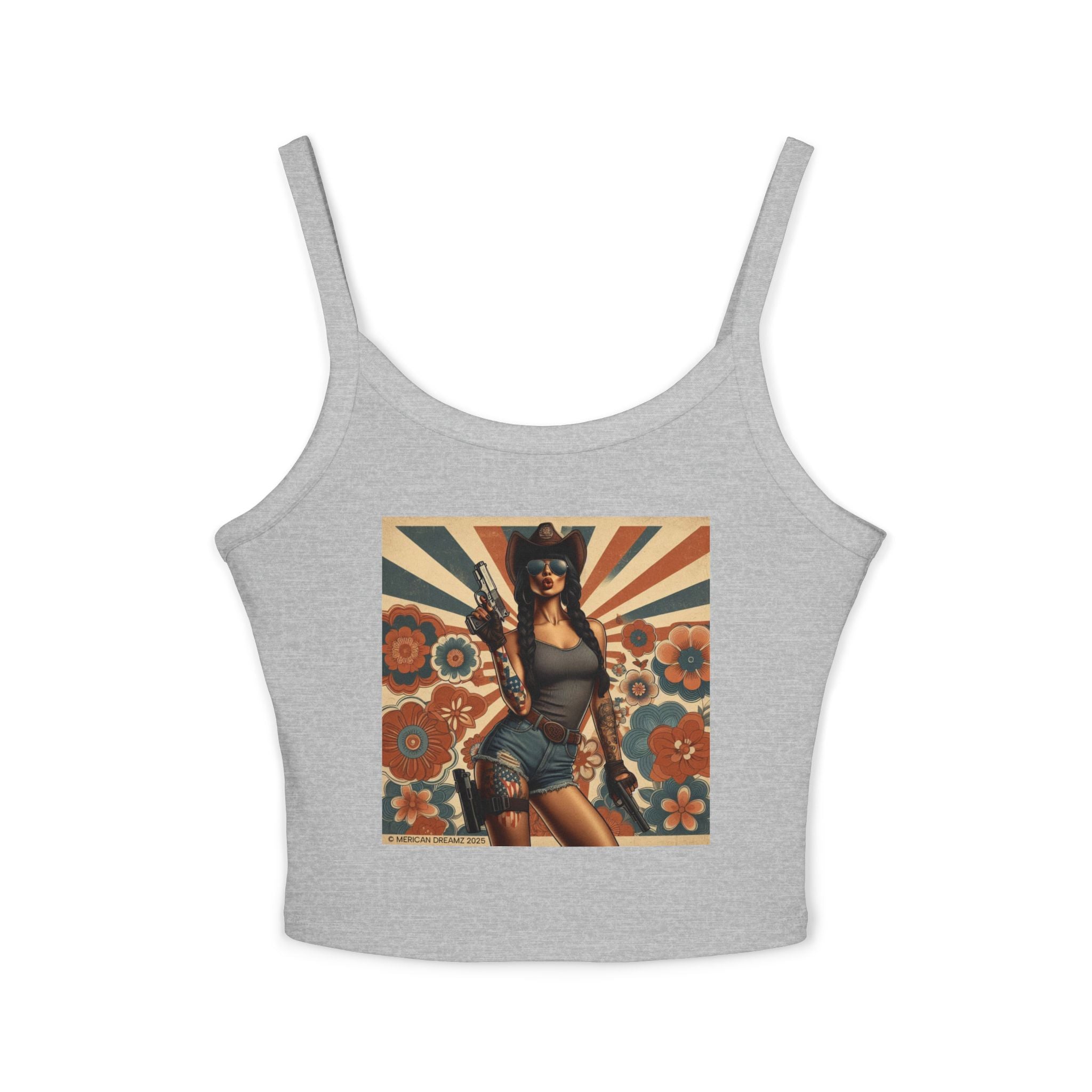 Retro Pinup Girl Tank Top — Vintage Floral Spaghetti Strap