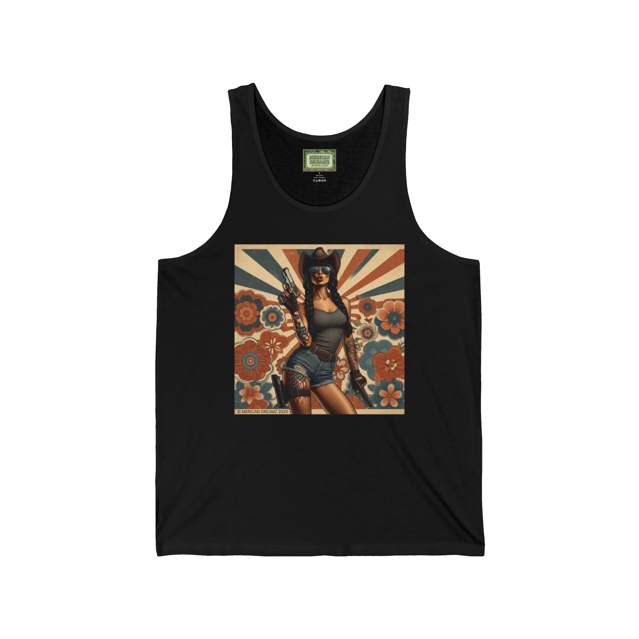 Pin-Up Tank Top — Vintage Americana Gun Flower Girl Graphic