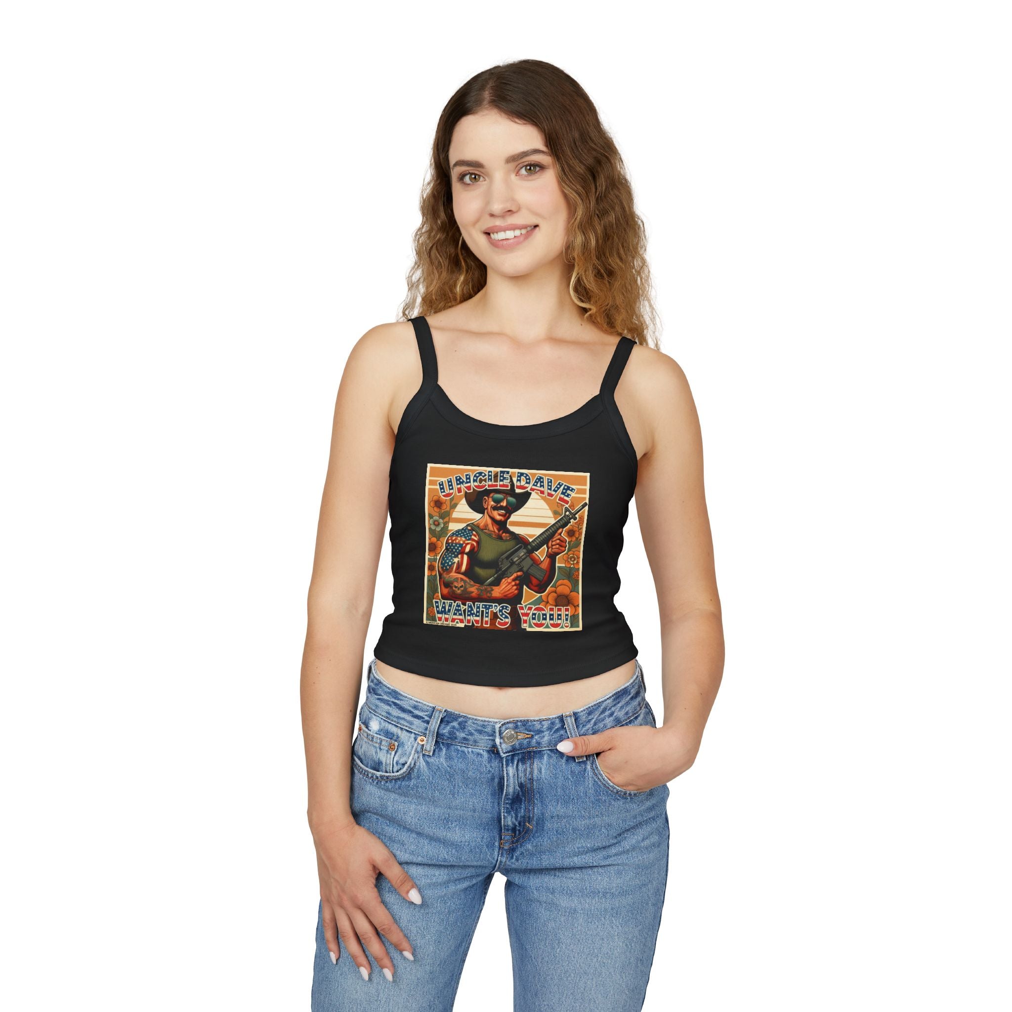 Uncle Dave Wants You Floral Flag Tank Top — Owner-Artist with Rifle