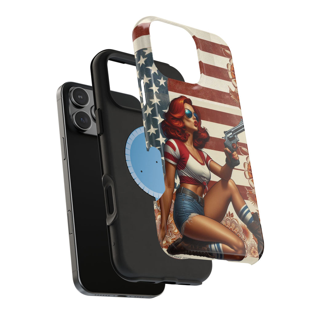 Americana .44 Magnum Pinup Girl - Magnetic Impact‑Resistant Phone Case  iPhone 13-17 / Samsung S26  MagSafe Compatible