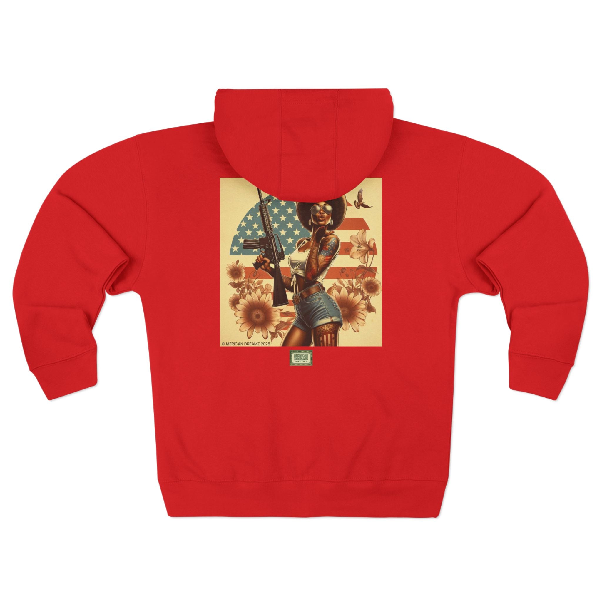 Americana Pinup girl with AR-15 Zip Hoodie — Retro Vintage Patriotic Graphic