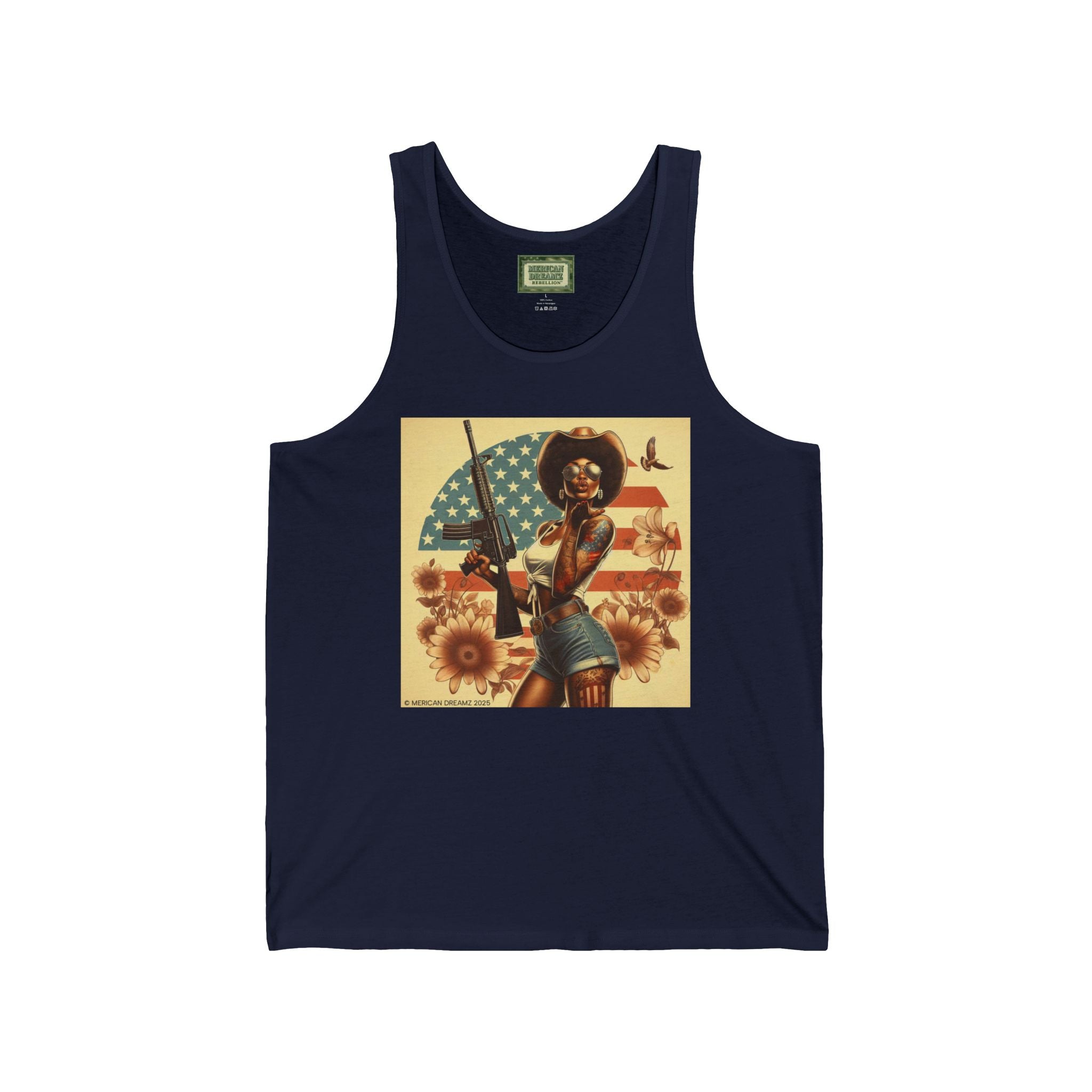 Patriotic Pin-Up Tank Top — Vintage American Flag Girl Graphic