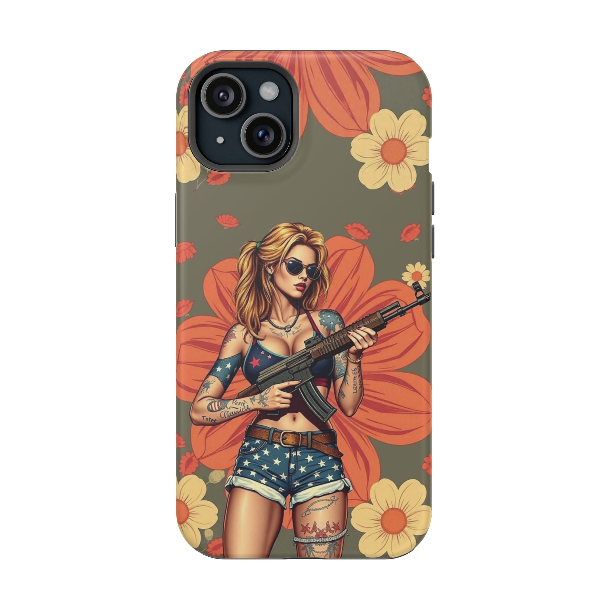 Americana AK-47 Pinup Girl - Magnetic Impact‑Resistant Phone Case  iPhone 13-17 / Samsung S26  MagSafe Compatible