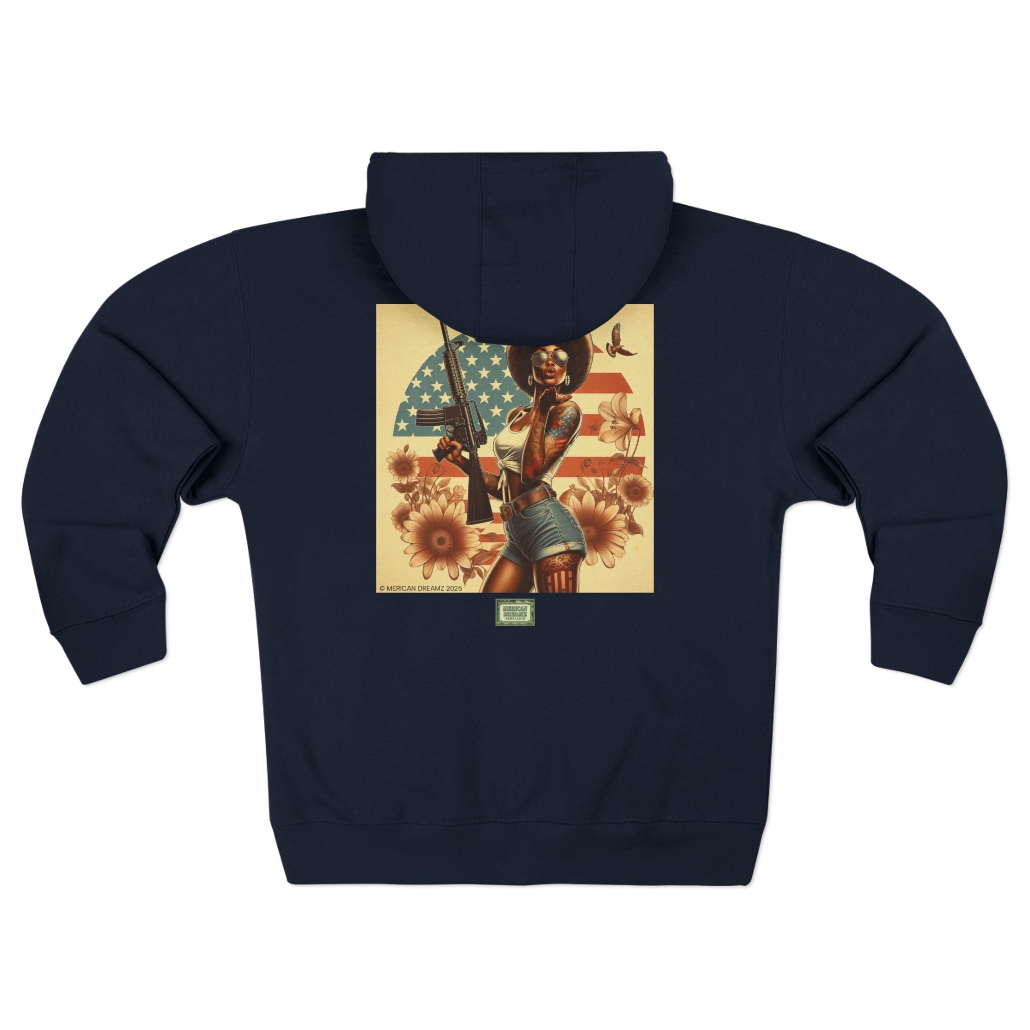 Americana Pinup girl with AR-15 Zip Hoodie — Retro Vintage Patriotic Graphic