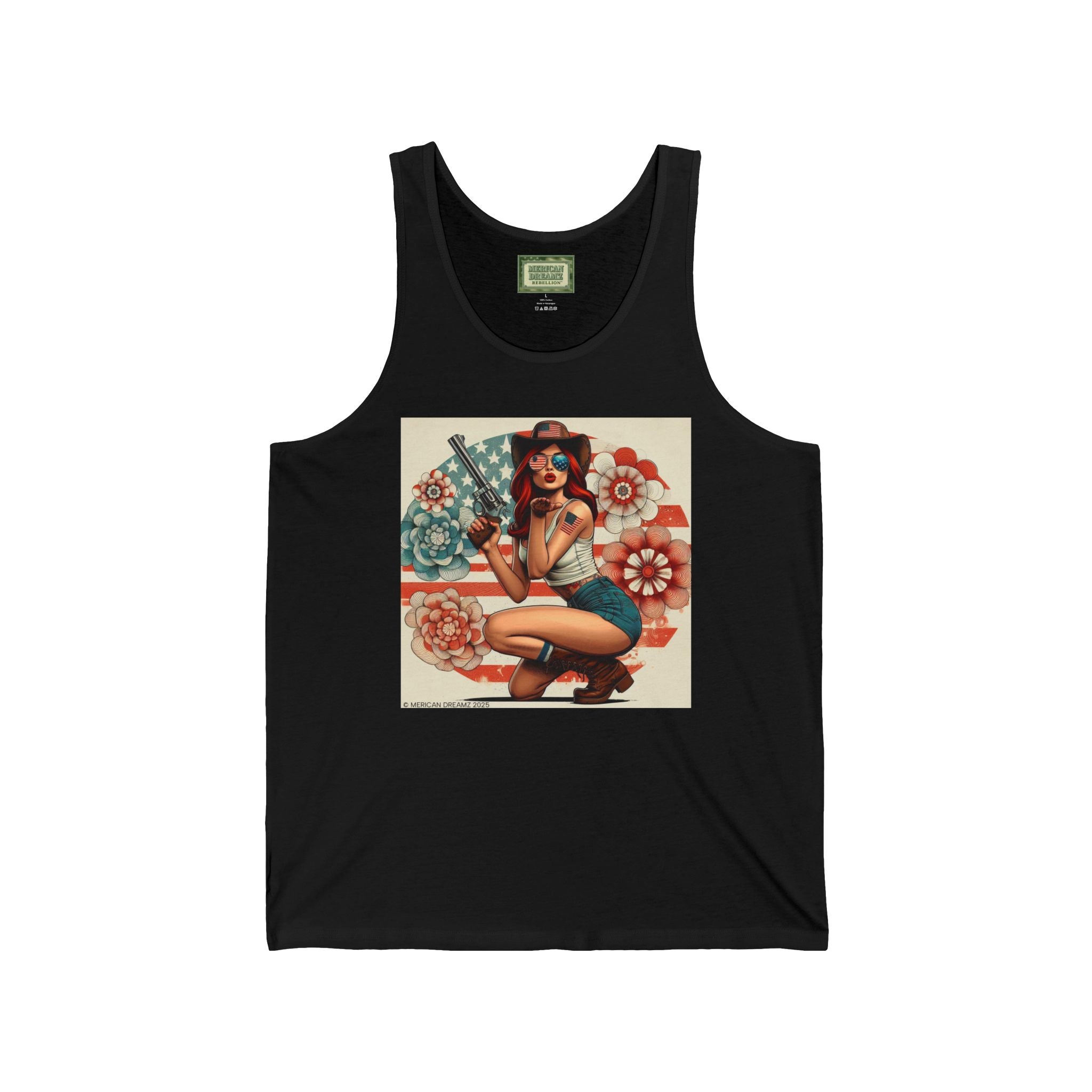 Patriotic Pin-Up Tank Top — Vintage American Flag Girl Graphic