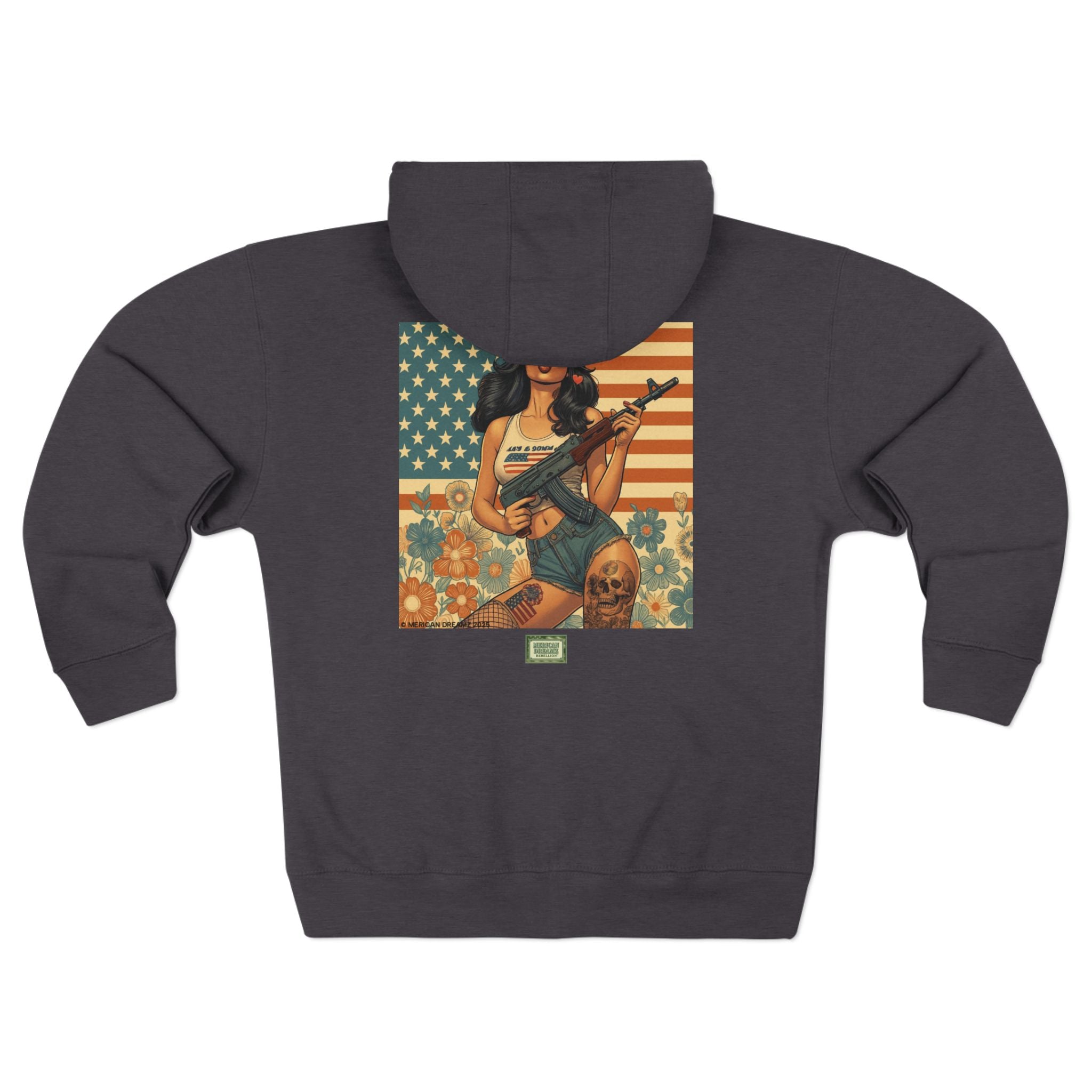 Americana Pinup girl with AK-47 Zip Hoodie — Retro Vintage Patriotic Graphic