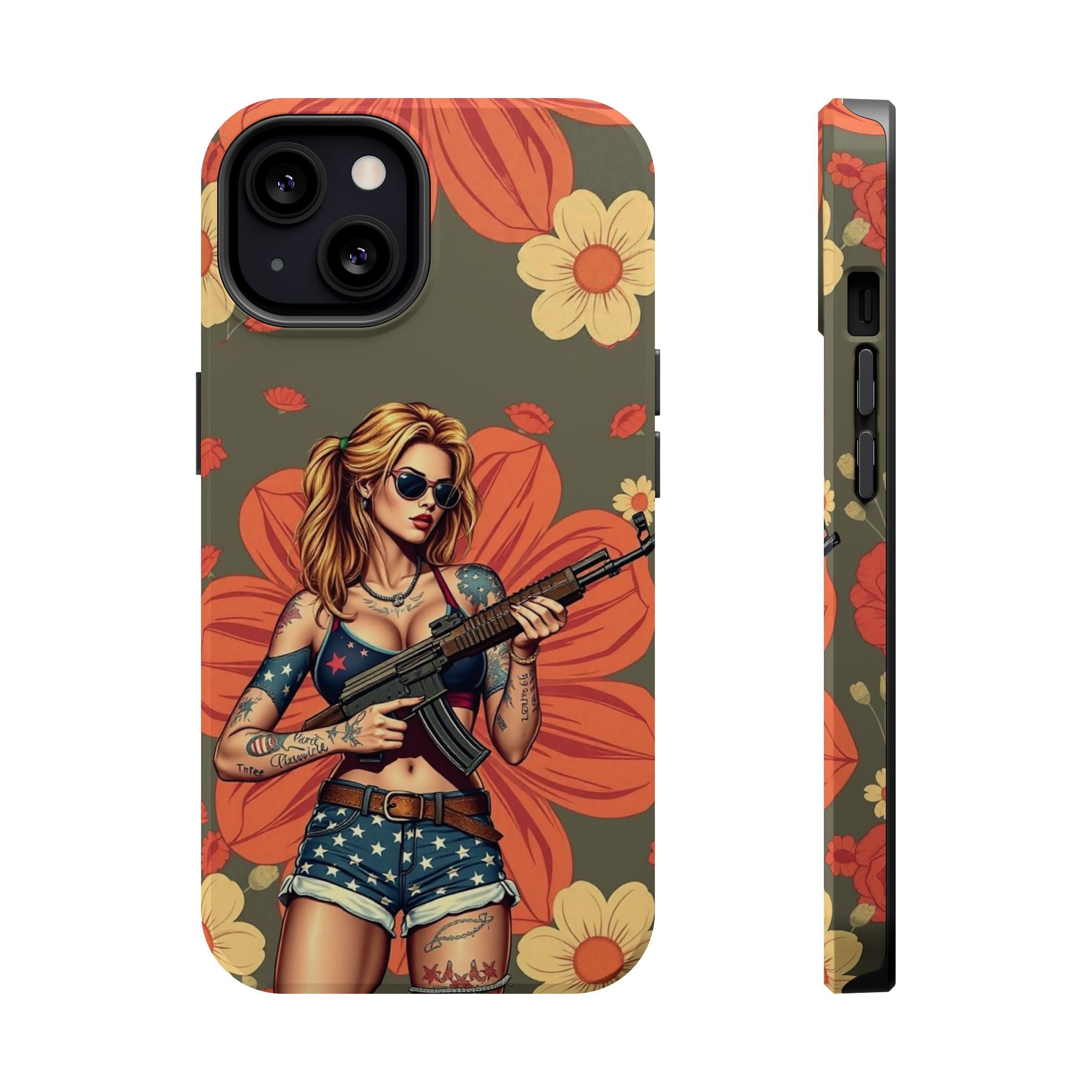Americana AK-47 Pinup Girl - Magnetic Impact‑Resistant Phone Case  iPhone 13-17 / Samsung S26  MagSafe Compatible