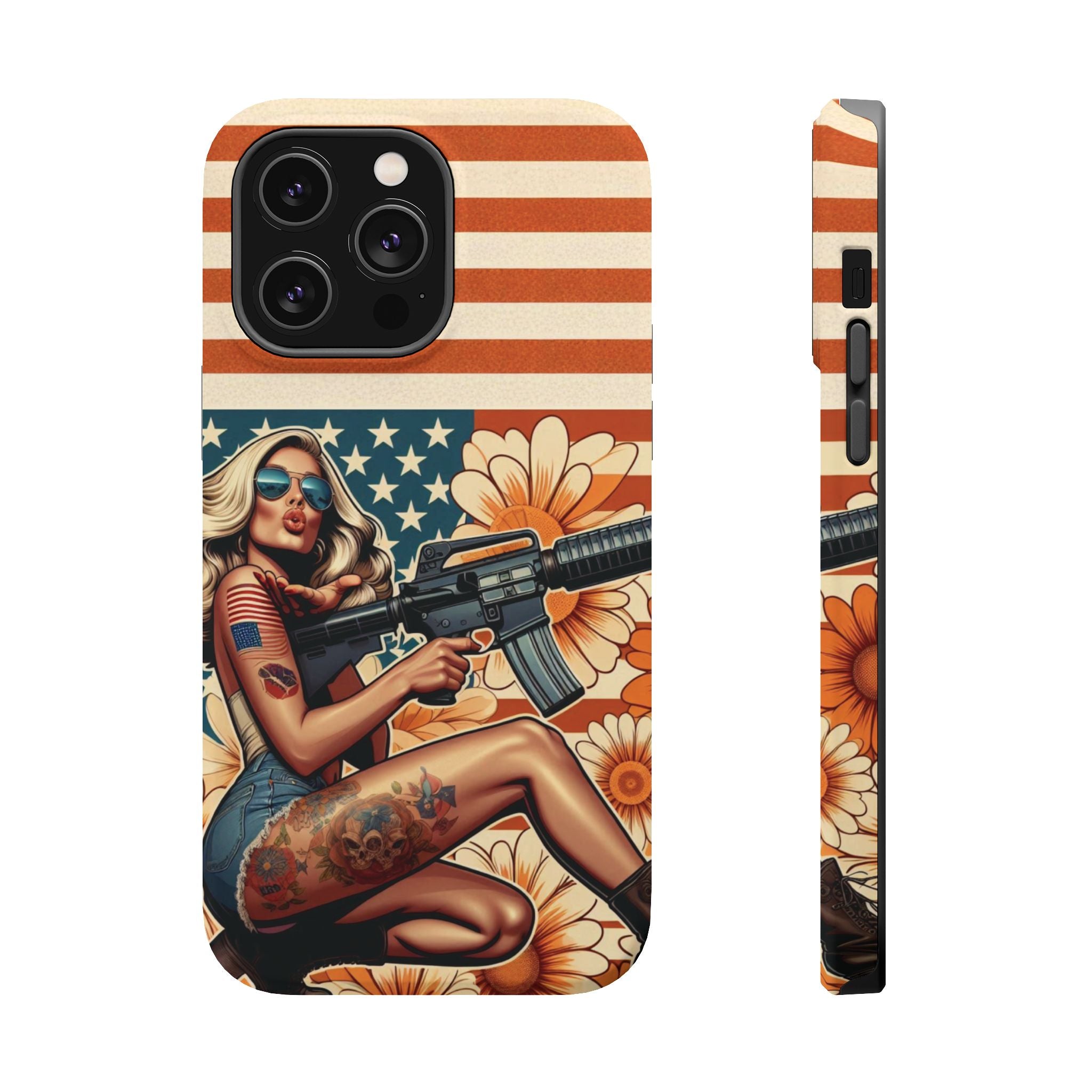Americana AR-15 Pinup Girl - Magnetic Impact‑Resistant Phone Case  iPhone 13-17 / Samsung S26  MagSafe Compatible