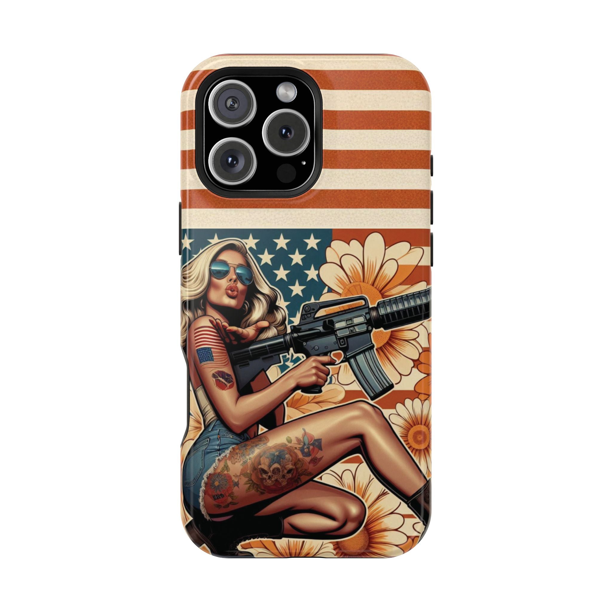Americana AR-15 Pinup Girl - Magnetic Impact‑Resistant Phone Case  iPhone 13-17 / Samsung S26  MagSafe Compatible