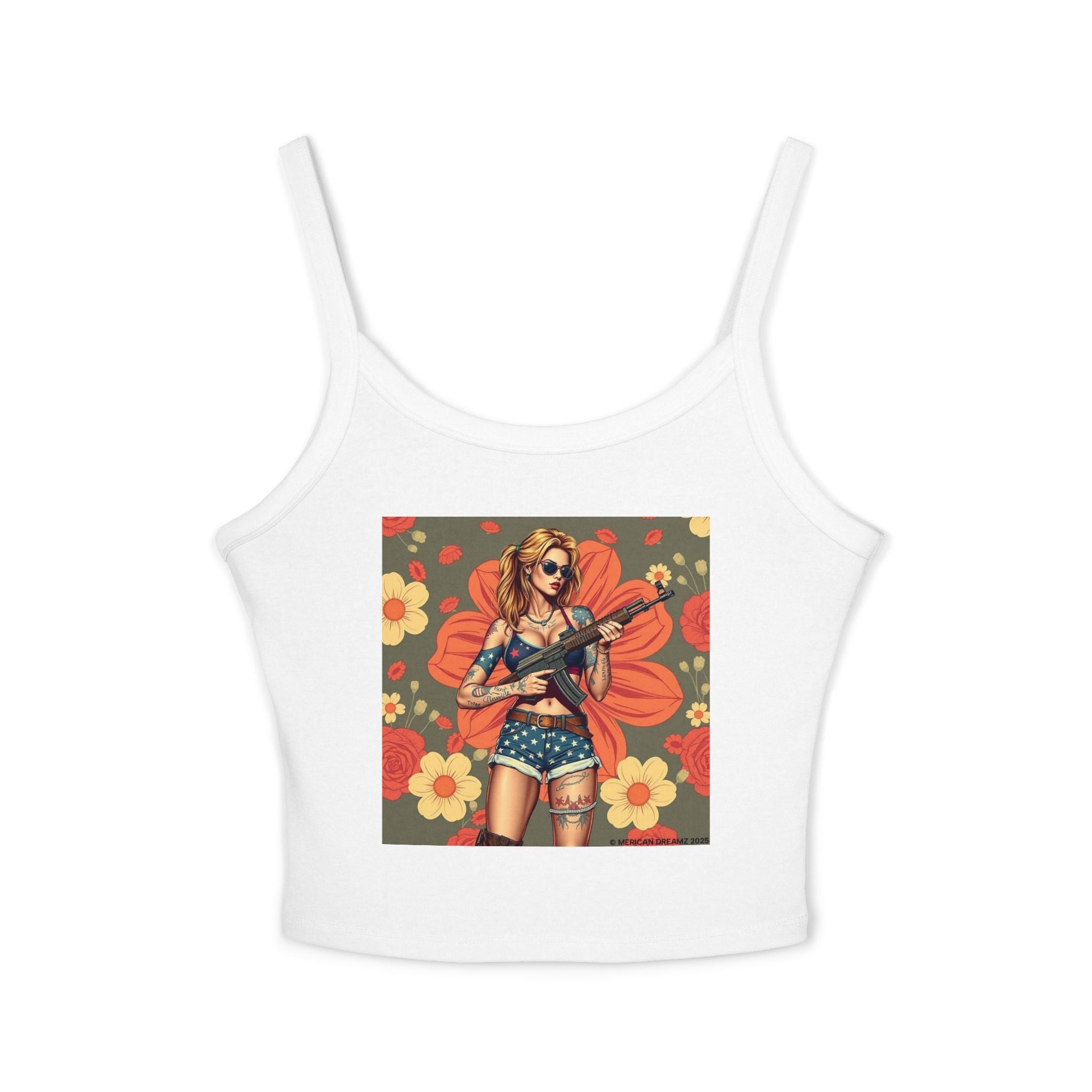 Retro Pinup Girl Tank Top — Vintage Floral Spaghetti Strap