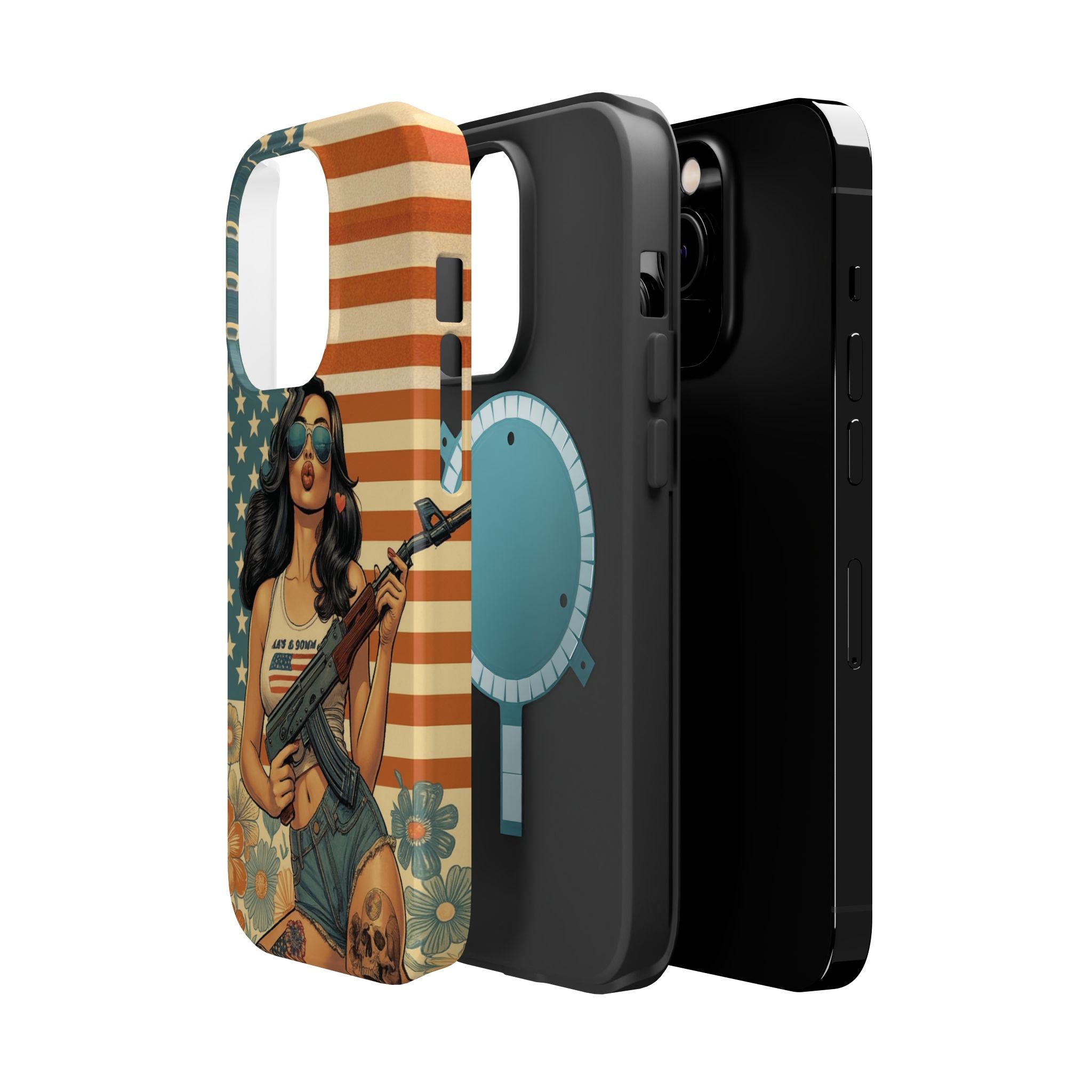 Americana AK-47 Pinup Girl - Magnetic Impact‑Resistant Phone Case  iPhone 13-17 / Samsung S26  MagSafe Compatible