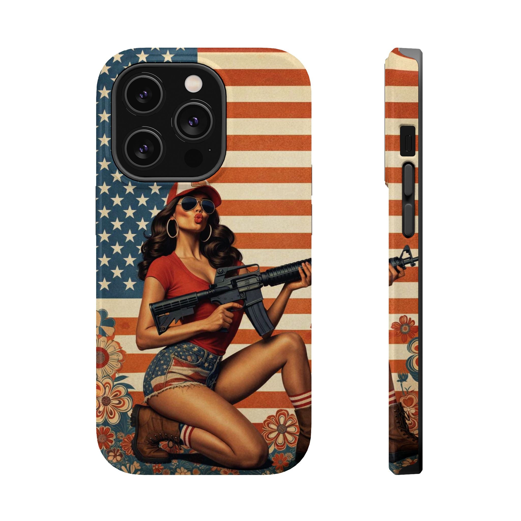 Americana AR-15 Pinup Girl - Magnetic Impact‑Resistant Phone Case  iPhone 13-17 / Samsung S26  MagSafe Compatible