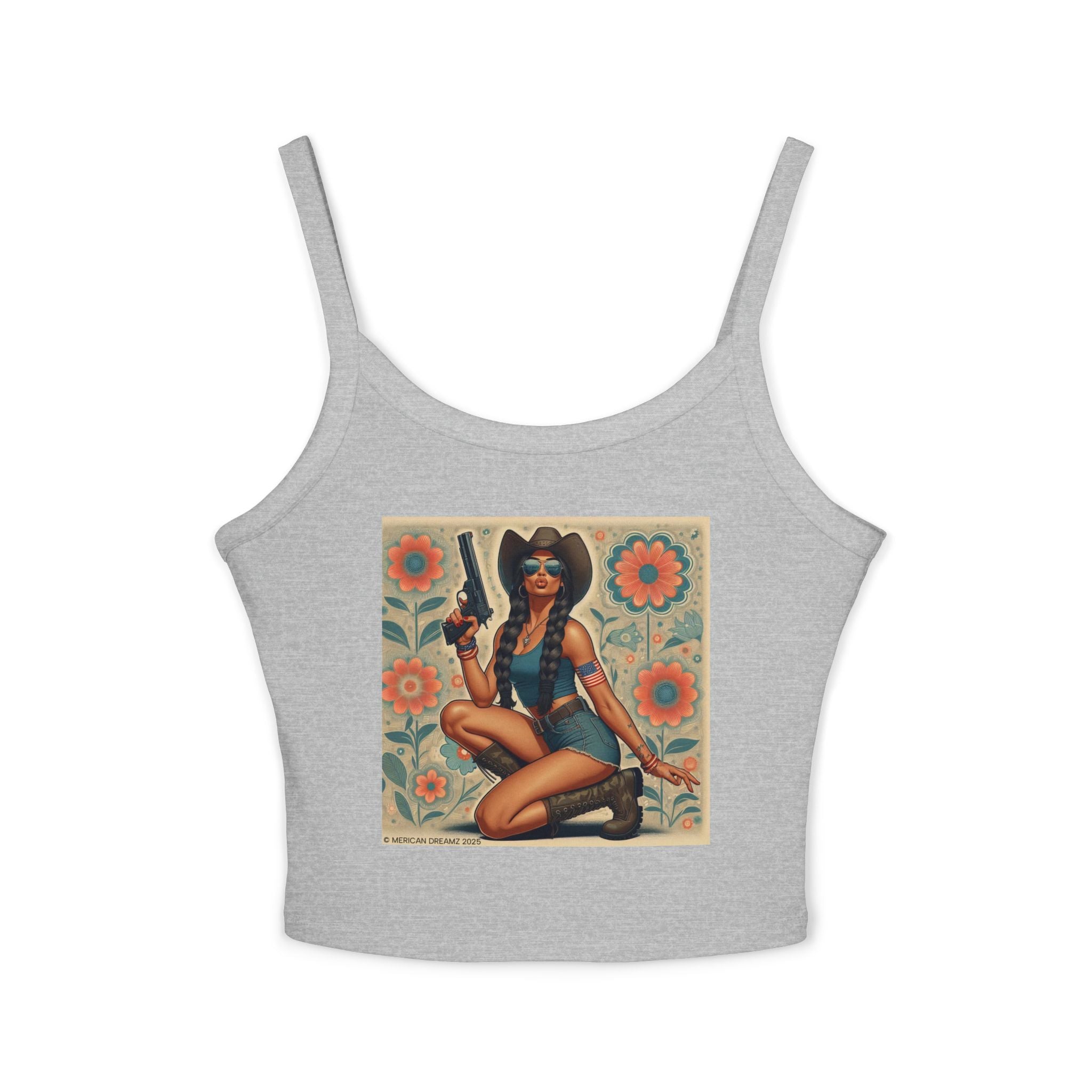 Retro Pinup Girl Tank Top — Vintage Floral Spaghetti Strap