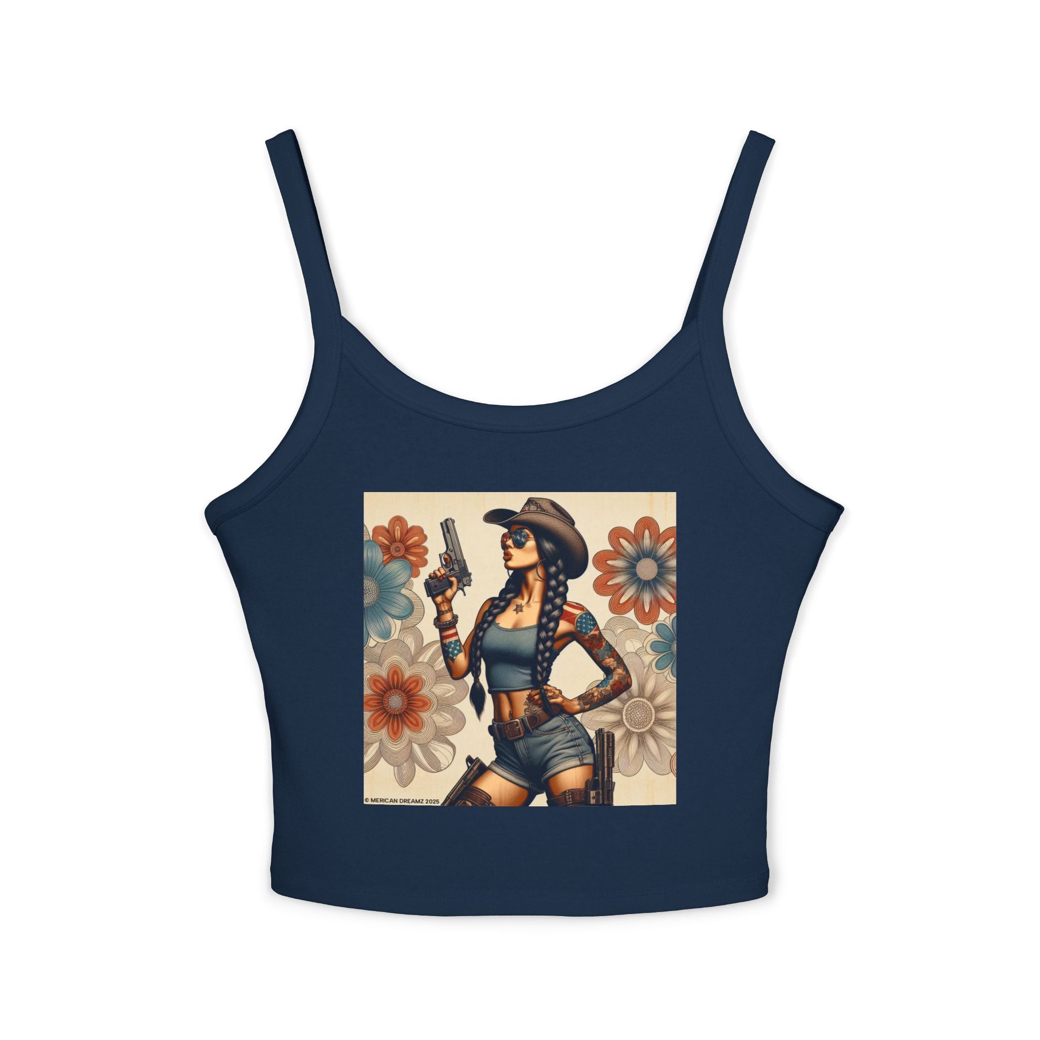 Retro Pinup Girl Tank Top — Vintage Floral Spaghetti Strap