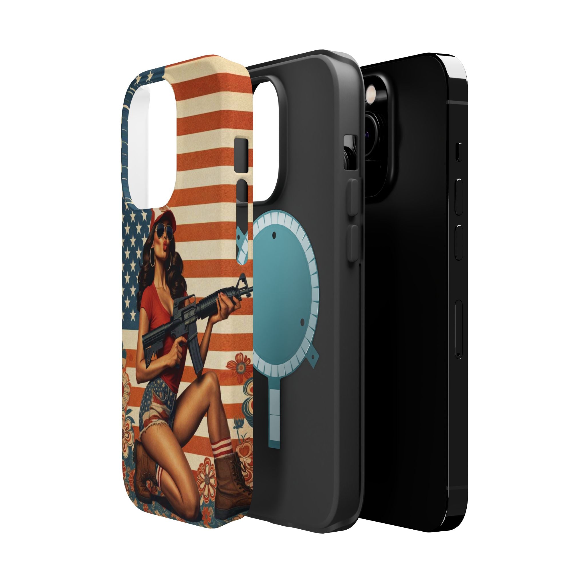 Americana AR-15 Pinup Girl - Magnetic Impact‑Resistant Phone Case  iPhone 13-17 / Samsung S26  MagSafe Compatible