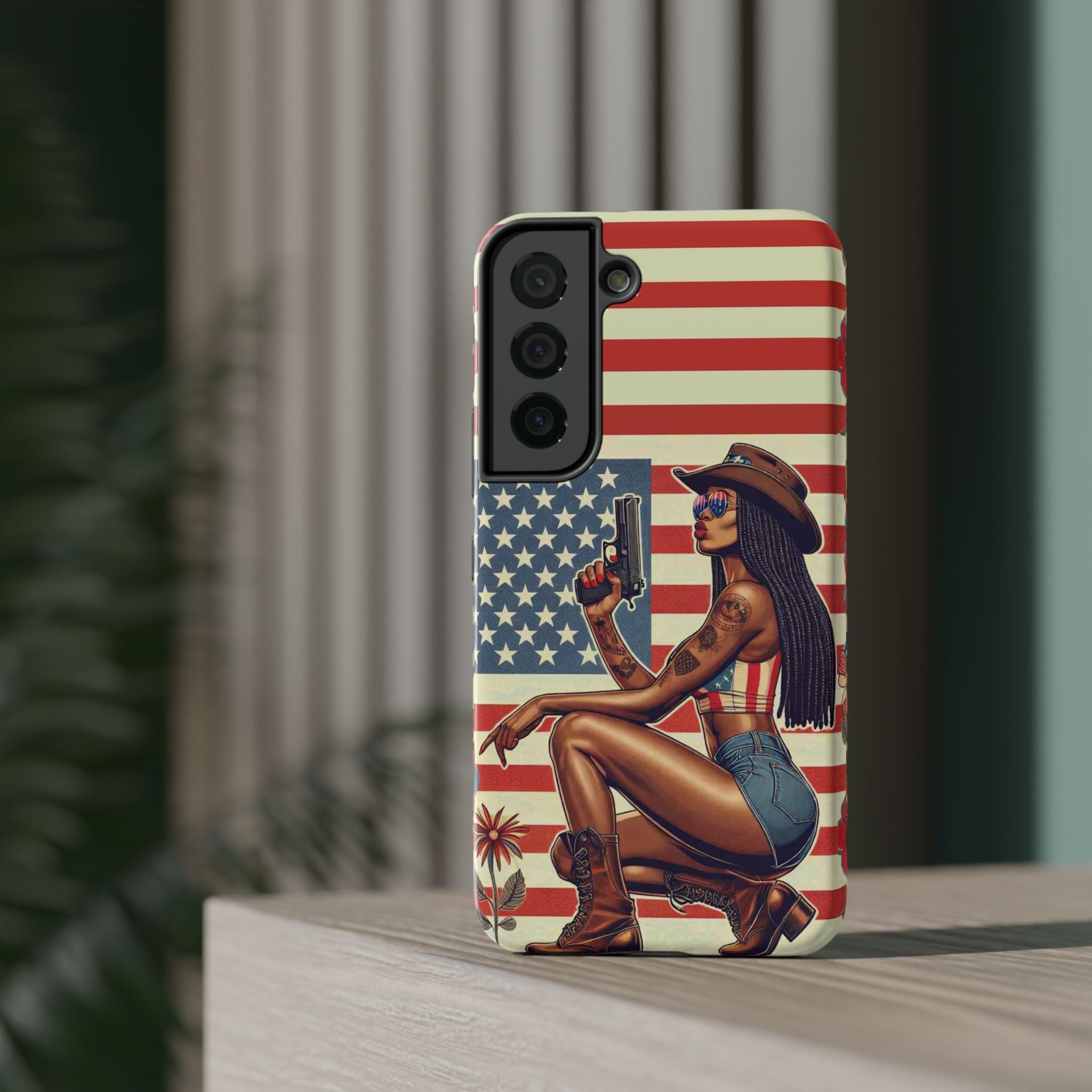 Americana 9mm Pinup Girl - Impact‑Resistant Phone Case   Samsung Galaxy Series S22 / S22+ / S22 Ultra - S25 / S25+ / S25 Ultra