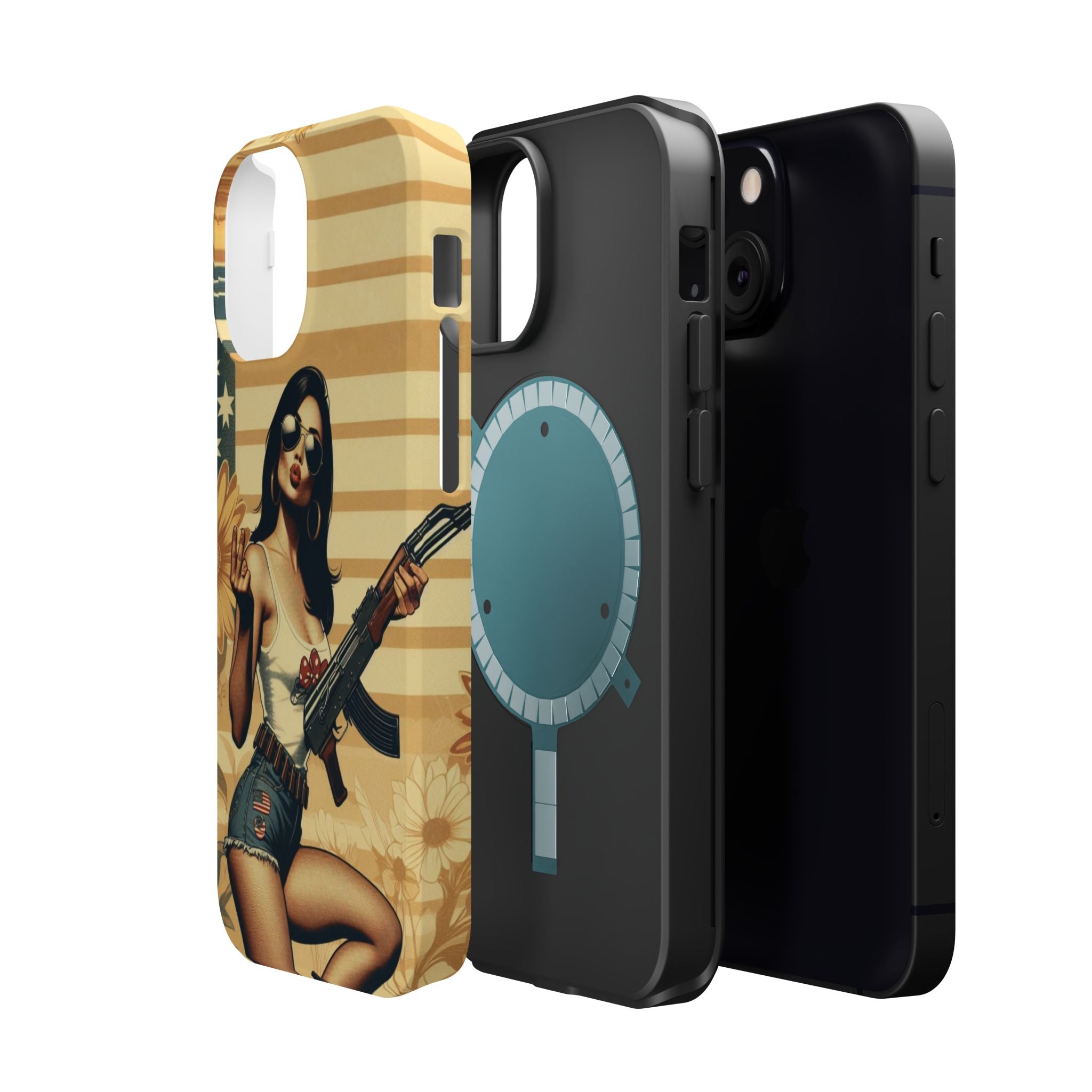 Americana AK-47 Pinup Girl - Magnetic Impact‑Resistant Phone Case  iPhone 13-17 / Samsung S26  MagSafe Compatible