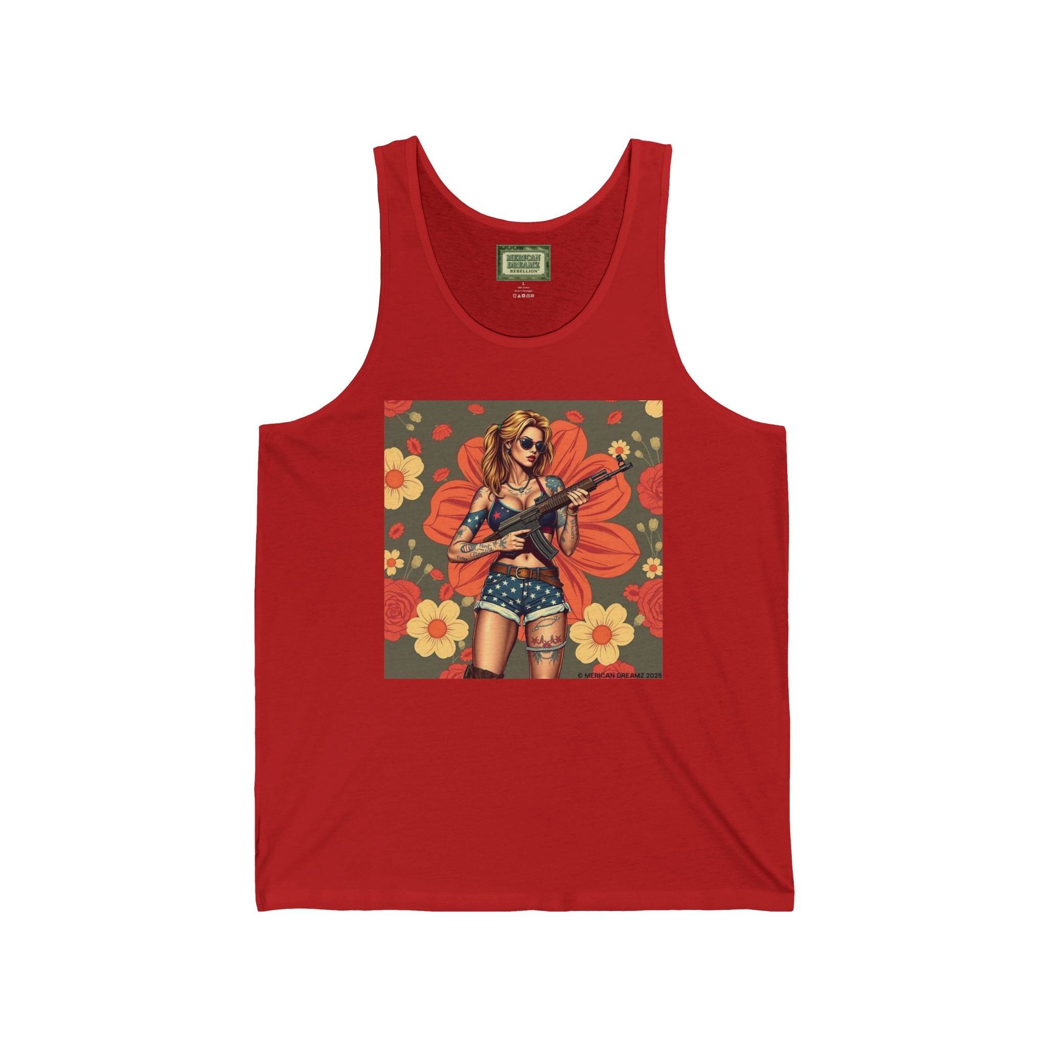 Pin-Up Tank Top — Vintage Americana Gun Flower Girl Graphic