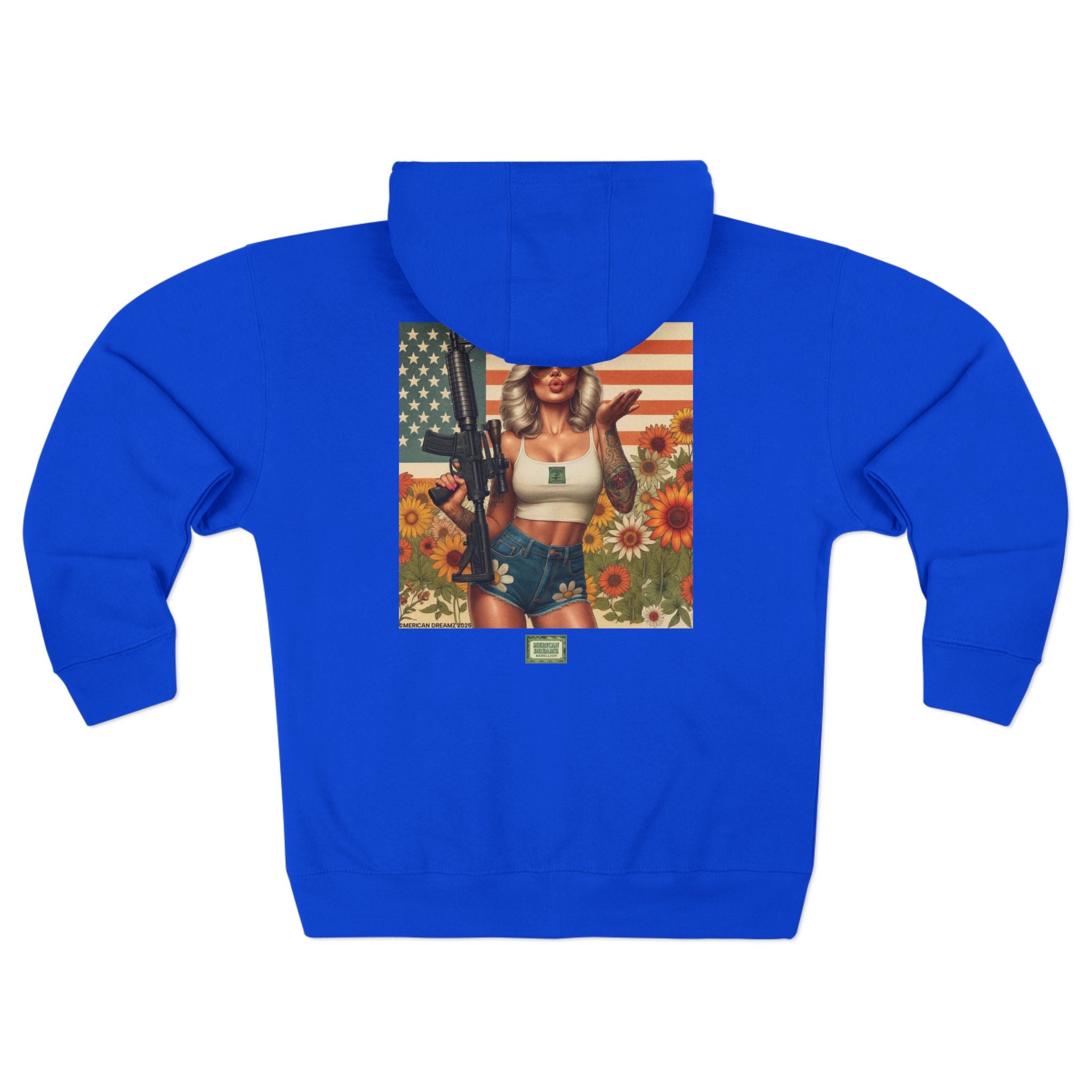 Americana Pinup girl with AR-15 Zip Hoodie — Retro Vintage Patriotic Graphic