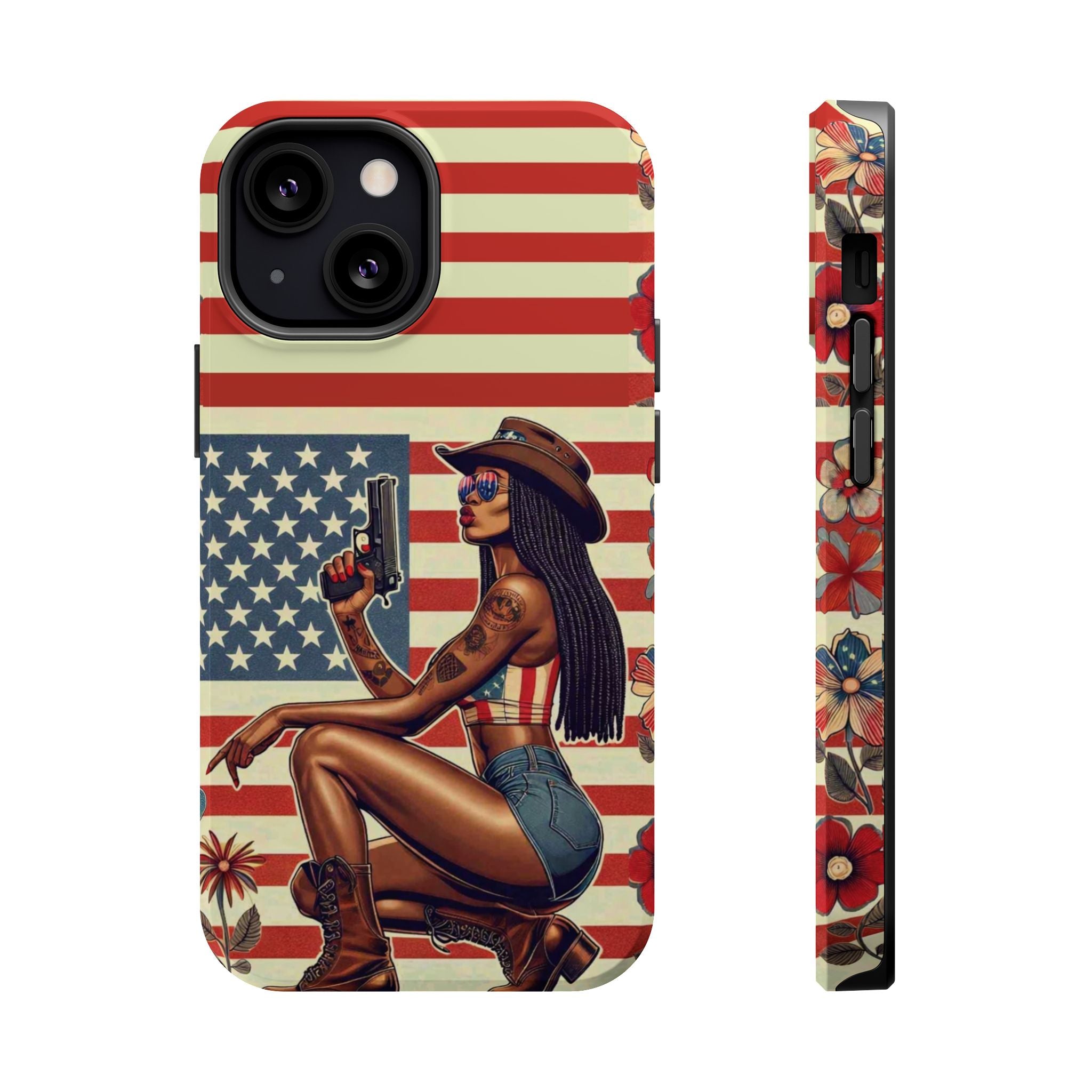 Americana 9mm Pinup Girl - Magnetic Impact‑Resistant Phone Case  iPhone 13-17 / Samsung S26  MagSafe Compatible
