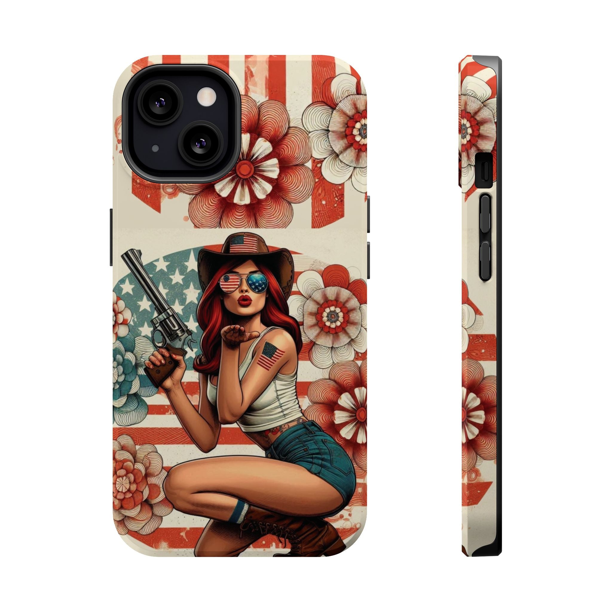 Americana .44 Magnum Pinup Girl - Magnetic Impact‑Resistant Phone Case  iPhone 13-17 / Samsung S26  MagSafe Compatible