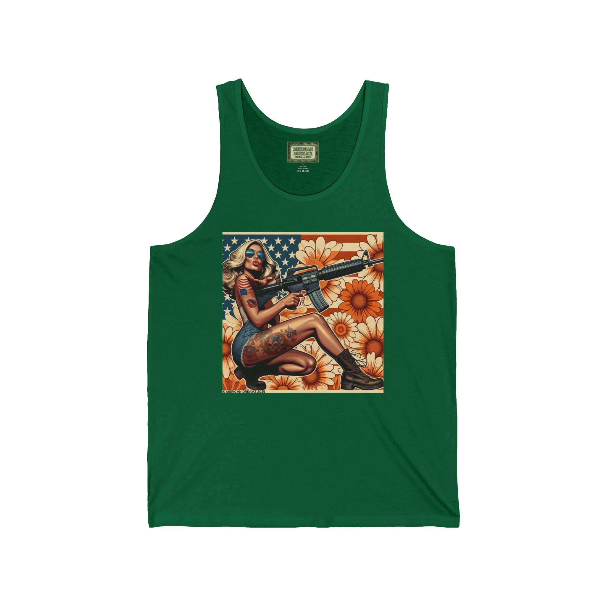 Patriotic Pin-Up Tank Top — Vintage American Flag Girl Graphic