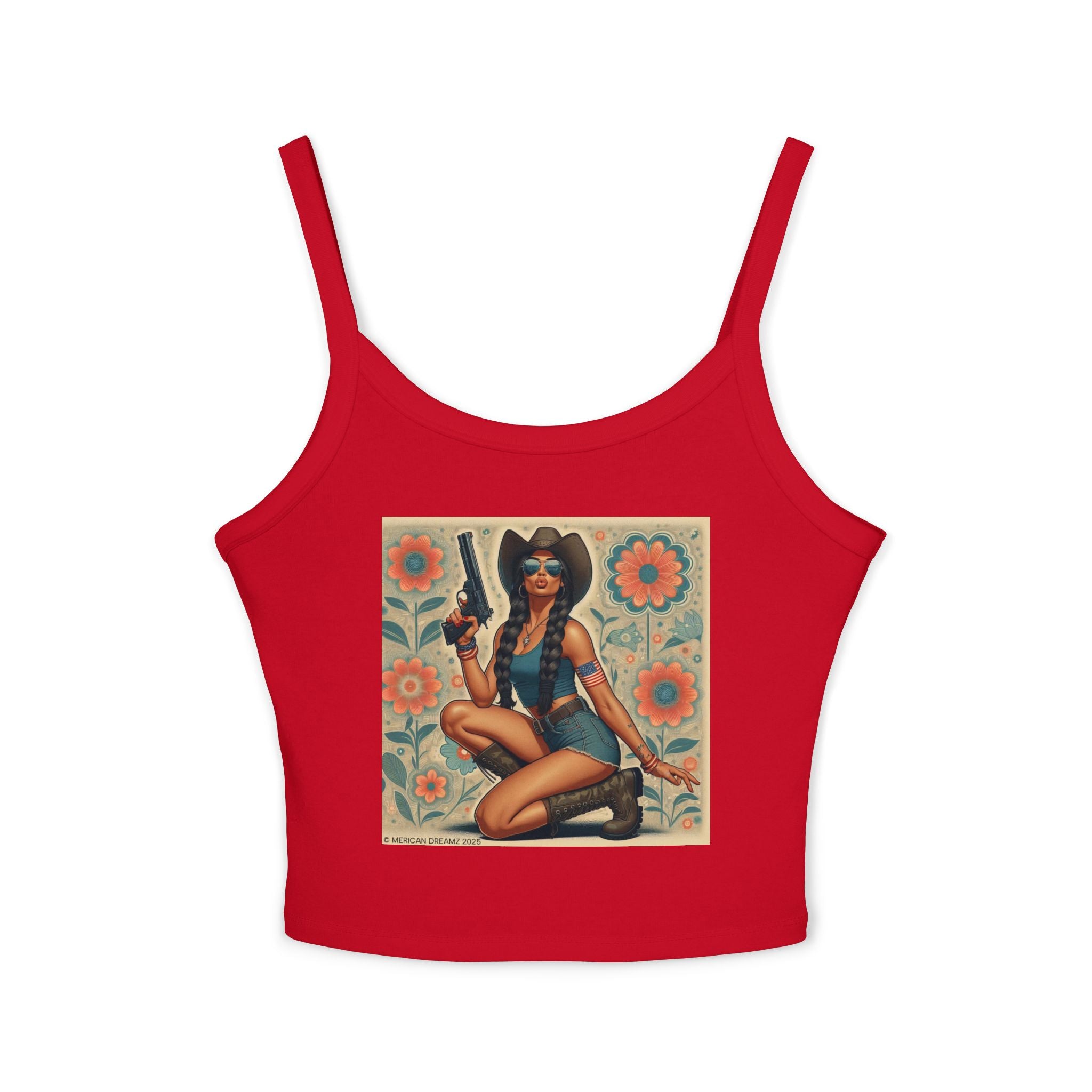 Retro Pinup Girl Tank Top — Vintage Floral Spaghetti Strap