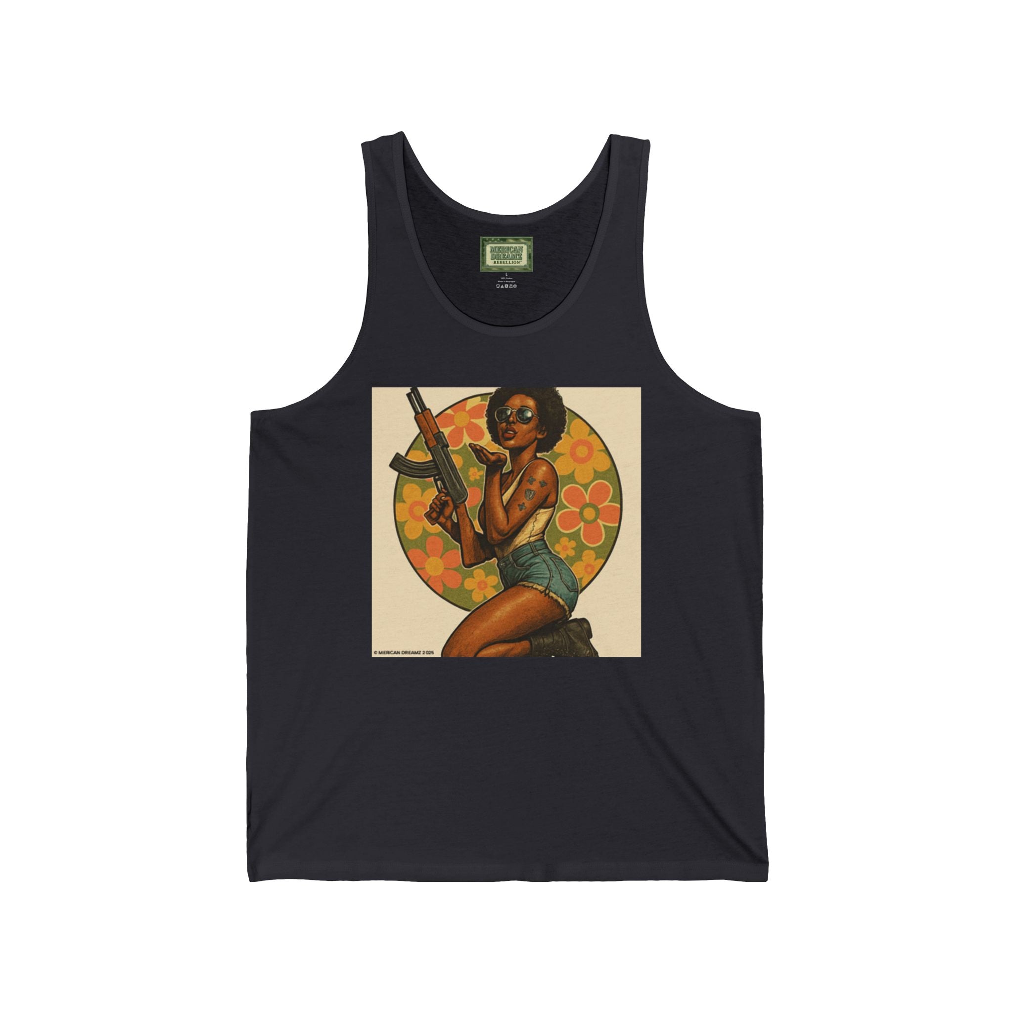 Pin-Up Tank Top — Vintage Americana Gun Flower Girl Graphic