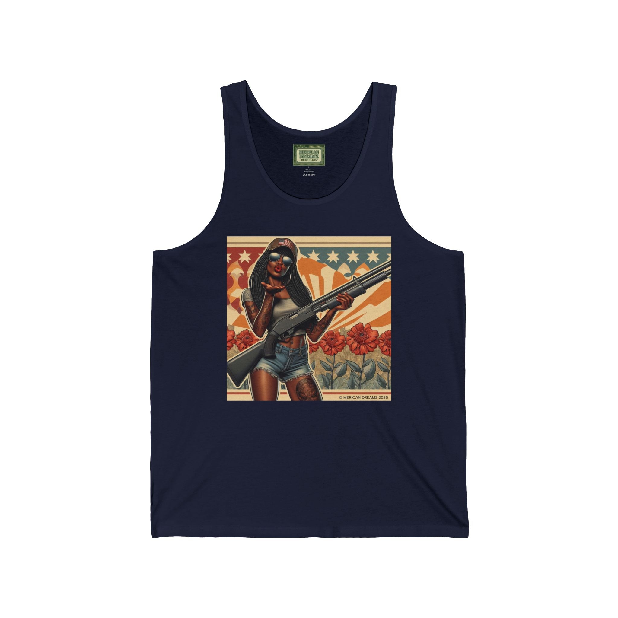Patriotic Pin-Up Tank Top — Vintage American Flag Girl Graphic