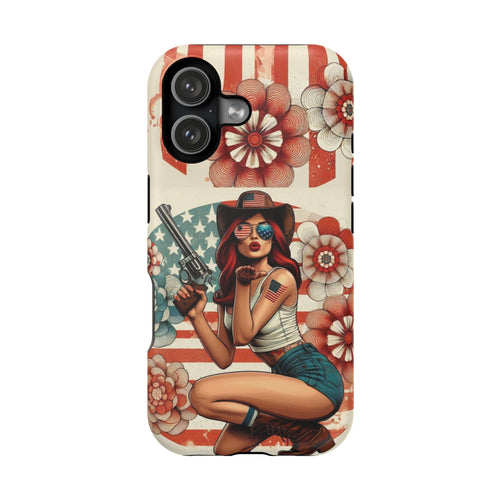 Americana .44 Magnum Pinup Girl - Magnetic Impact‑Resistant Phone Case  iPhone 13-17 / Samsung S26  MagSafe Compatible