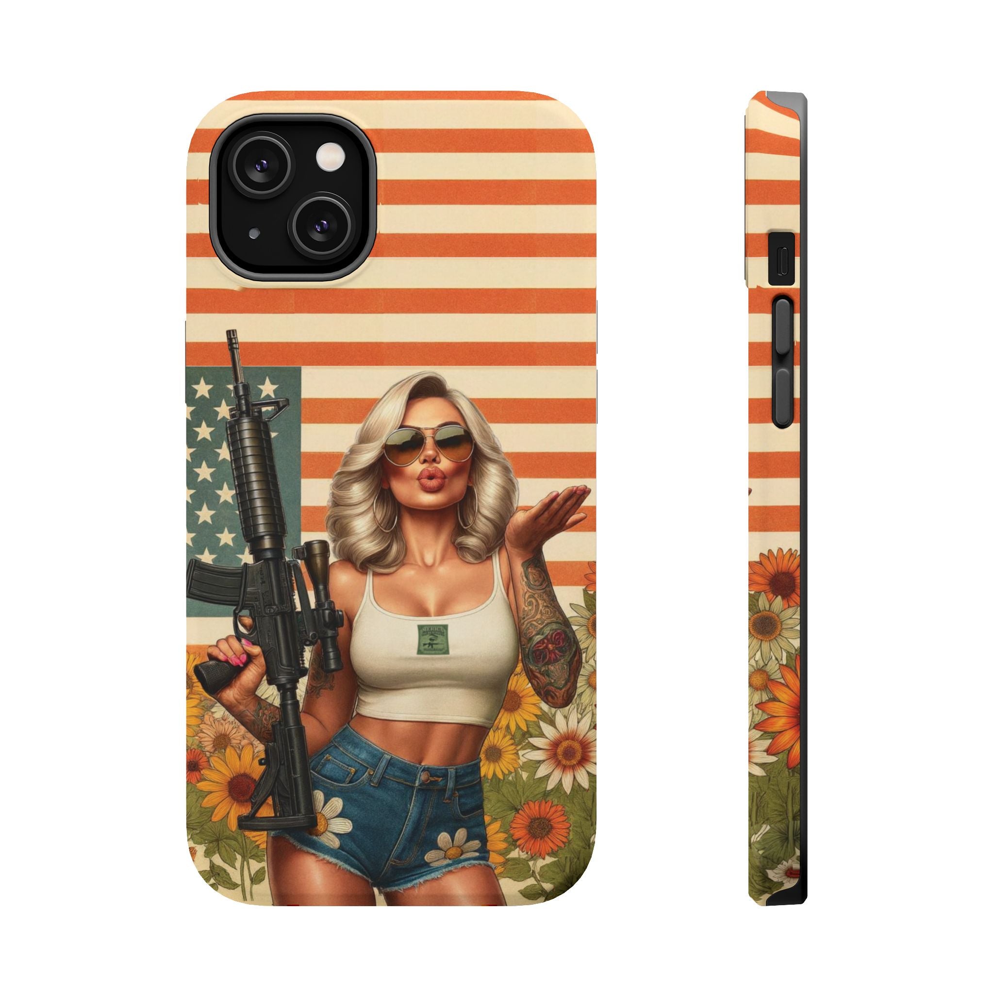 Americana AR-15 Pinup Girl - Magnetic Impact‑Resistant Phone Case  iPhone 13-17 / Samsung S26  MagSafe Compatible